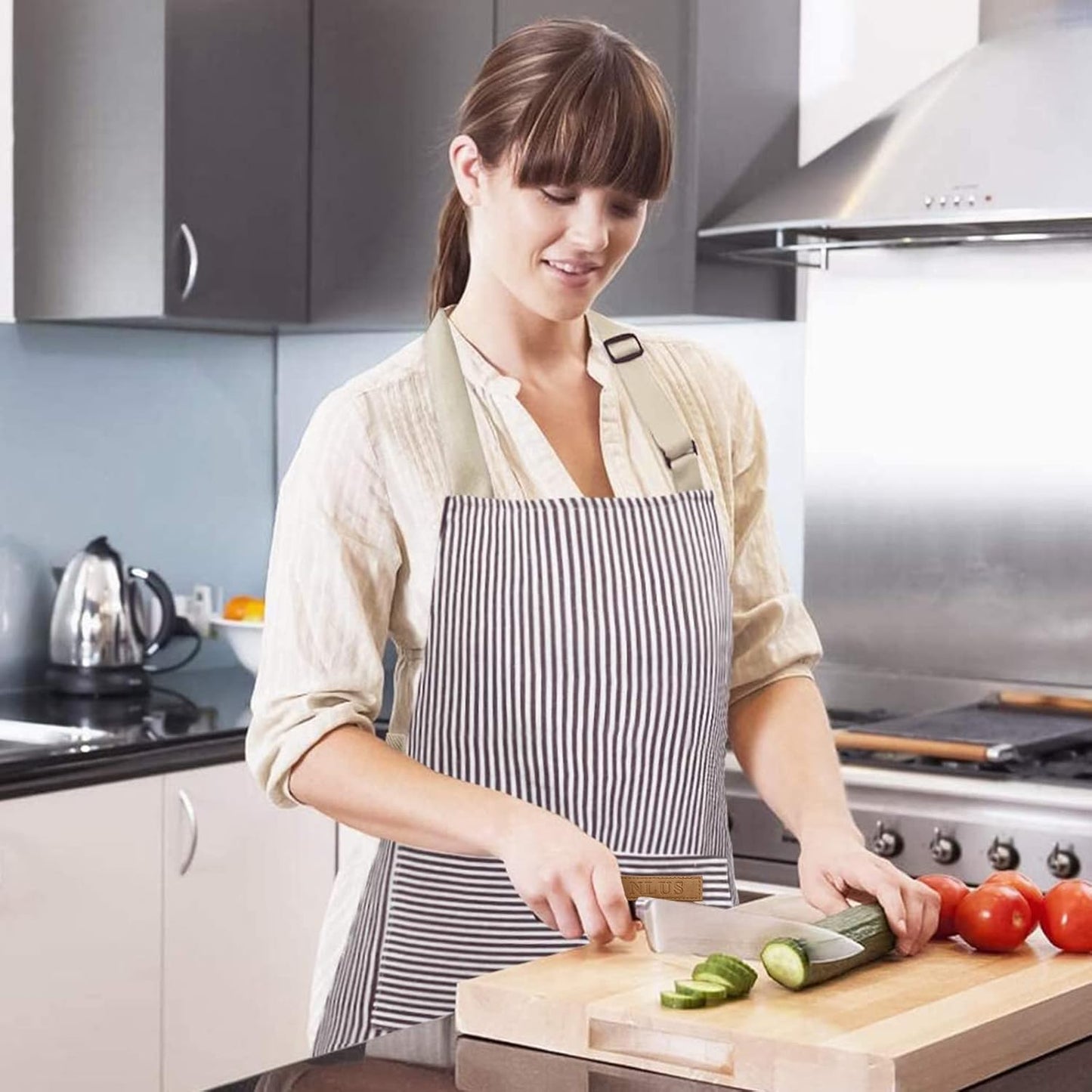 NLUS 2 Pack Kitchen Cooking Aprons, Adjustable Bib Soft Chef Apron wit