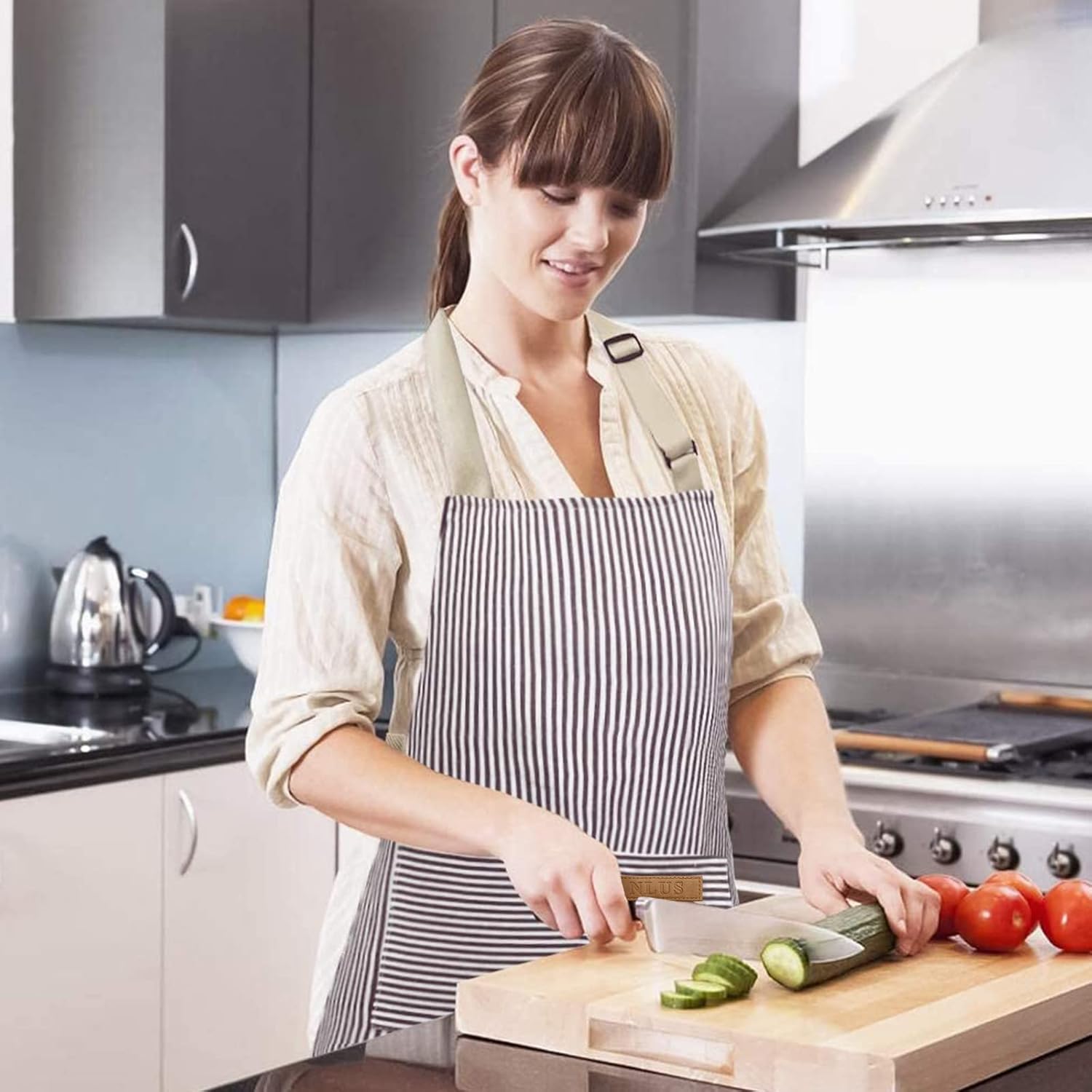 NLUS 2 Pack Kitchen Cooking Aprons, Adjustable Bib Soft Chef Apron wit
