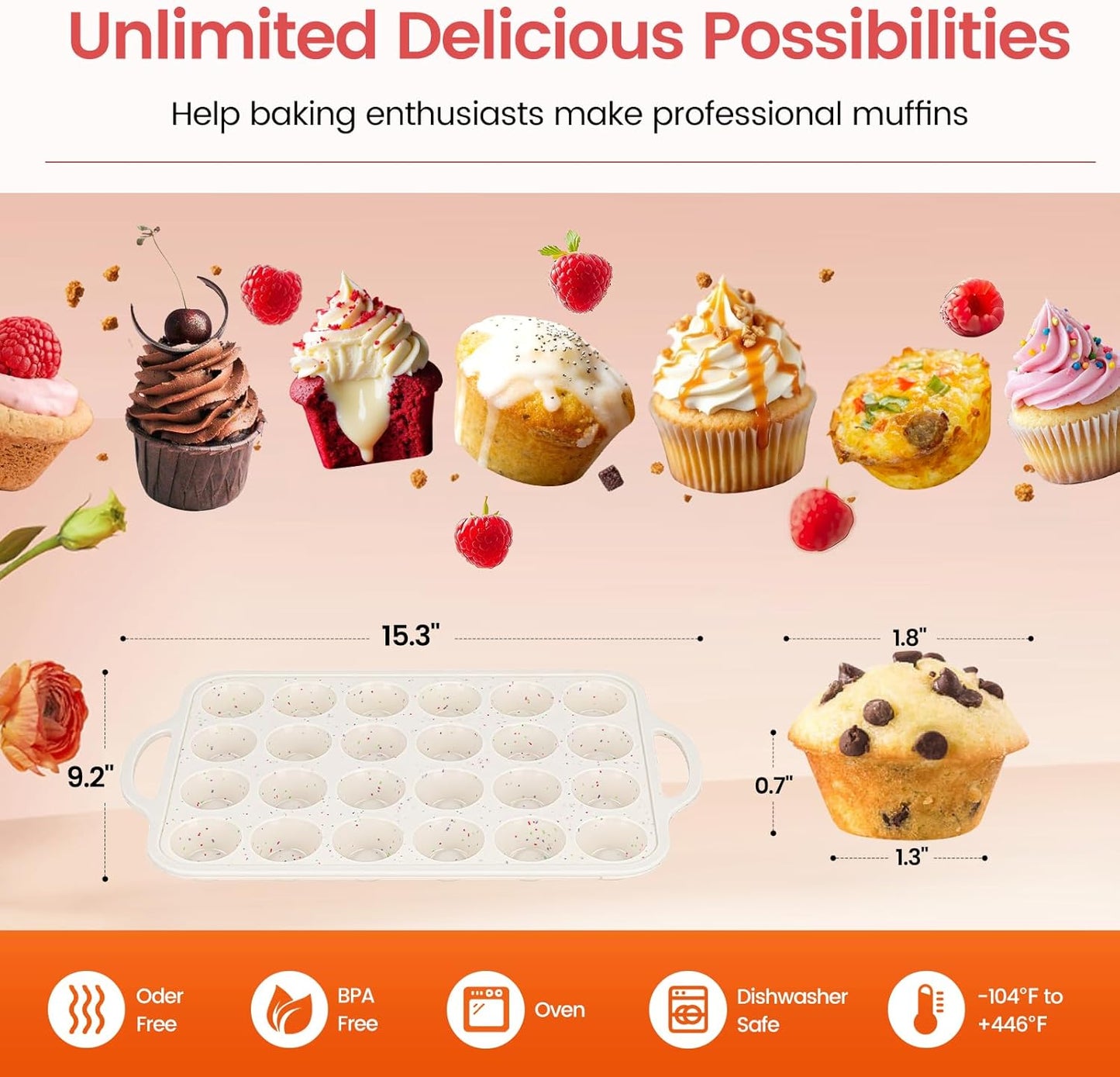 Silicone Mini Muffin Pan With Metal Reinforced Frame - 24 Cups Durable