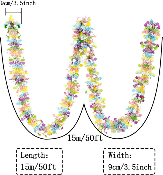 Easter Garland Decor,50Ft Glitter Tinsel Spring Garland Decorations for Tree Mantle Bedroom Office Classroom Party Indoor Outdoor Holiday Home Pink Yellow Blue Green White