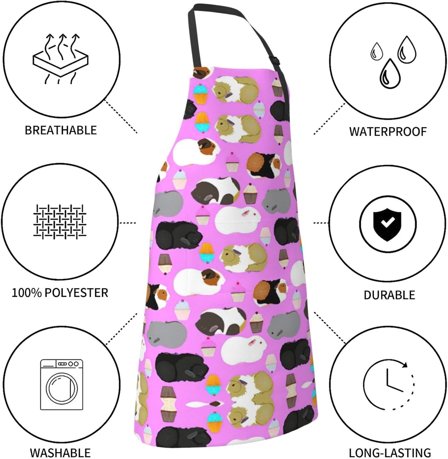 Guinea Pigs and Cupcakes Print 28x33 In Adult Kitchen Apron with Pockets Versatile Chef Smock for Cooking Baking