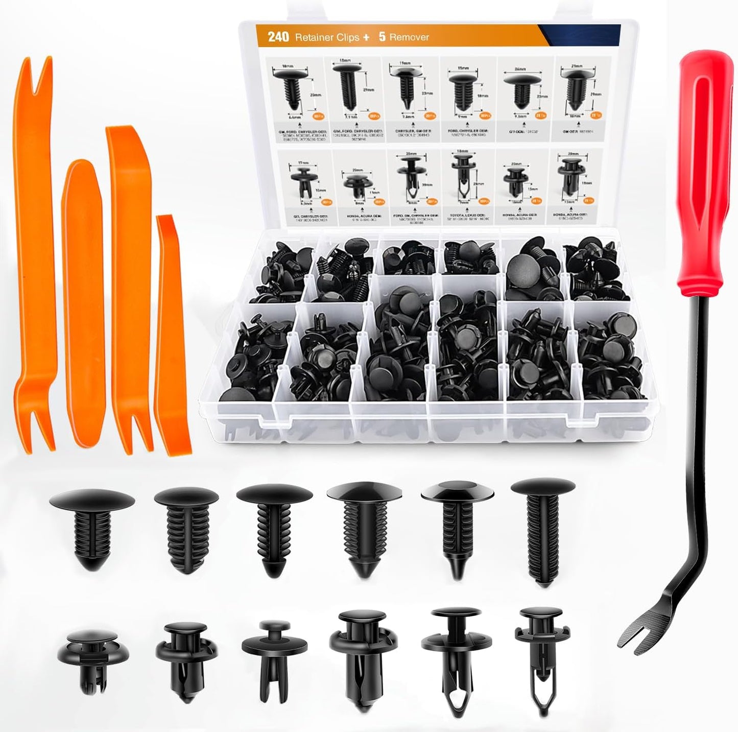 GOOACC 240PCS Bumper Retainer Clips Car Plastic Rivets Fasteners Push 