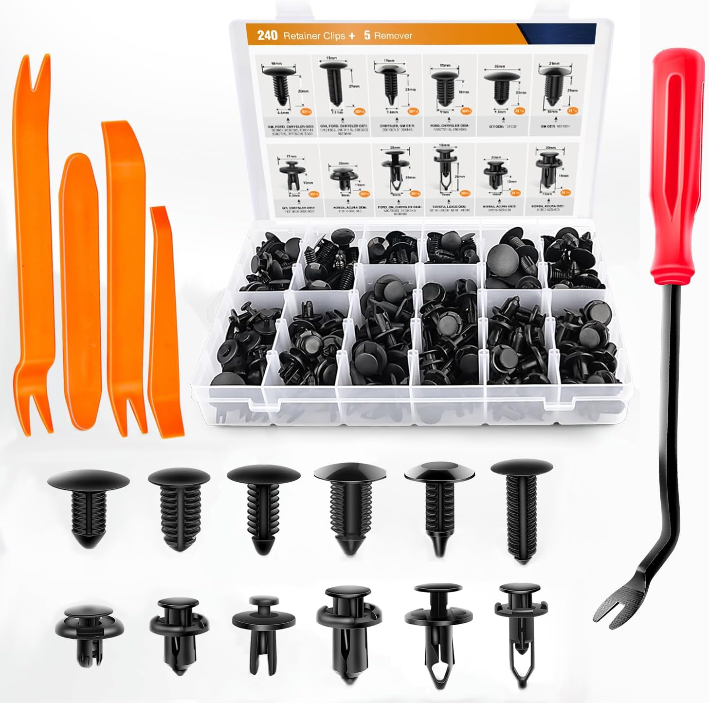 GOOACC 240PCS Bumper Retainer Clips Car Plastic Rivets Fasteners Push 