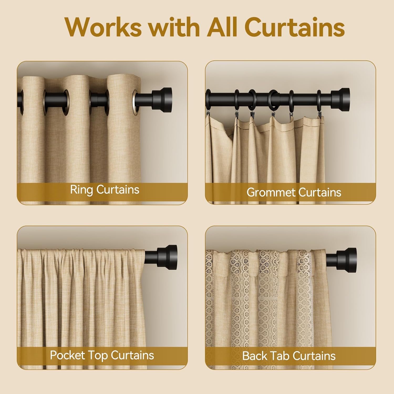 YaFex Curtain Rods 32-144 Inch, Heavy Duty 1 Inch Adjustable Curtain R