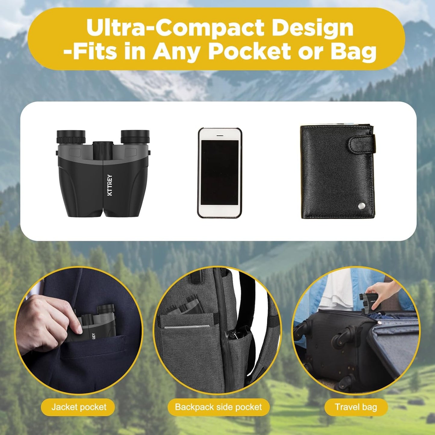 10x25 Compact Binoculars for Adults & Kids - High Power Mini Binoculars with BAK4 Prism & FMC Coating for Bird Watching, Hiking, Cruise Travel - Includes Carrying Case & Neck Strap