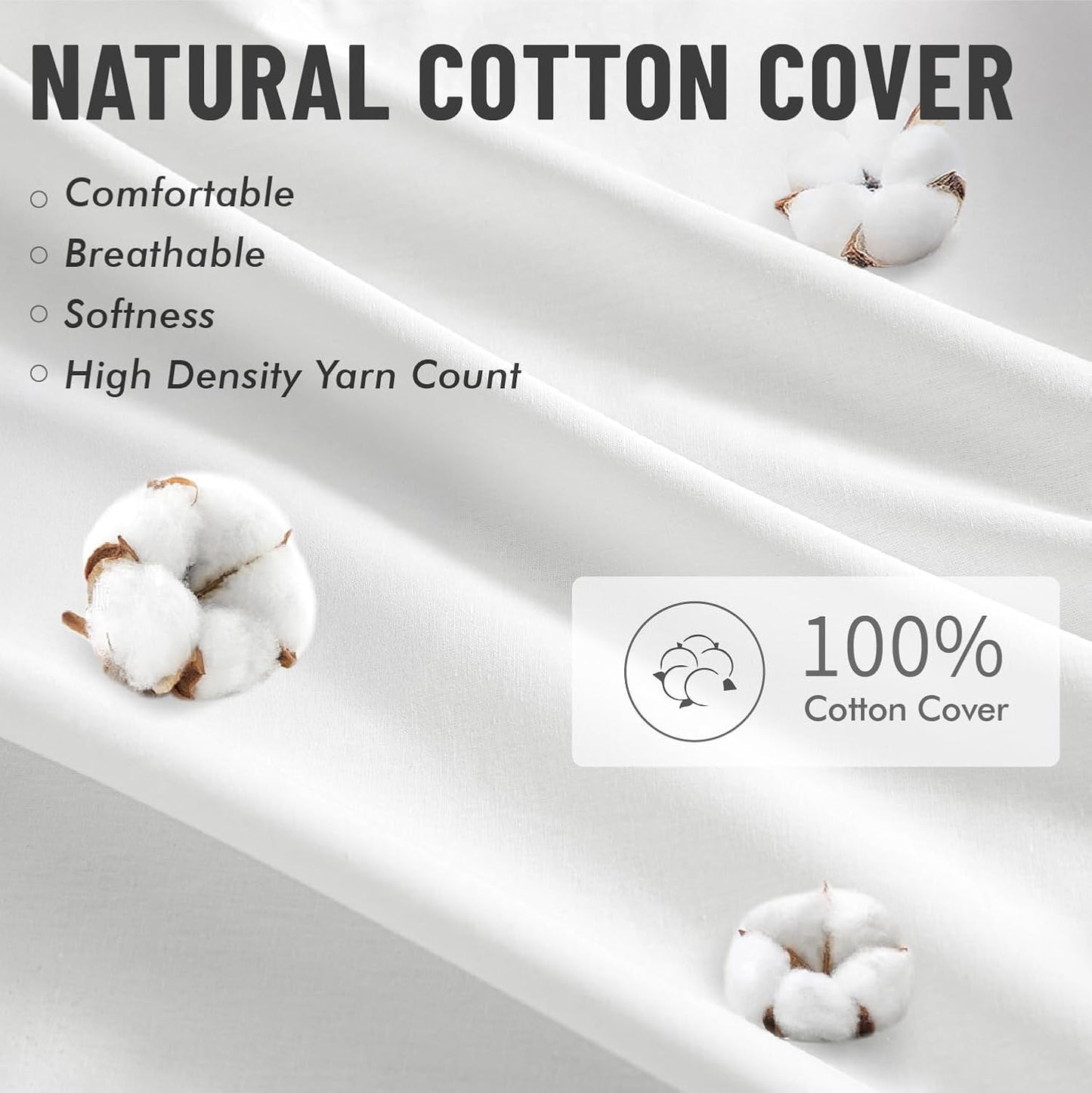 MIULEE 18x18 Pillow Inserts with Cotton Cover,Set of 4 100% Virgin Microfiber Throw Pillows for Couch Sofa and Bed