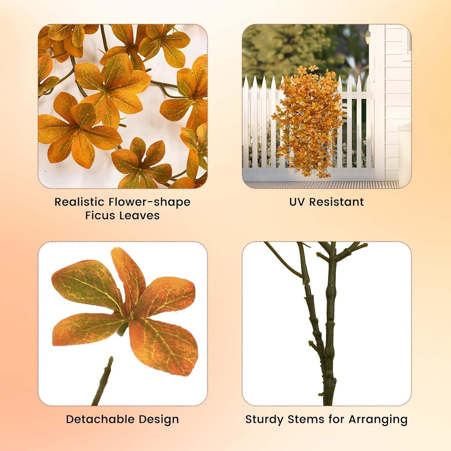 SNAIL GARDEN 4 Pack 240 Leaves Artificial Hanging Plants, 39.3” Fall Plant with Flower-Shaped Leaves, Detachable Stems for DIY Fall Decor, Indoor Outdoor Autumn Decorations for Home, Porch, Front Door