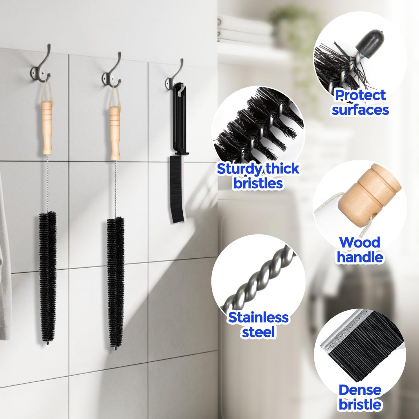 Holikme Dryer Vent Cleaner Kit 2 Pack - Household Cleaning Supplies 304 Stainless Steel Dryer Lint Brush Home Essentials for Lint Trap Dust Vacuum Brush