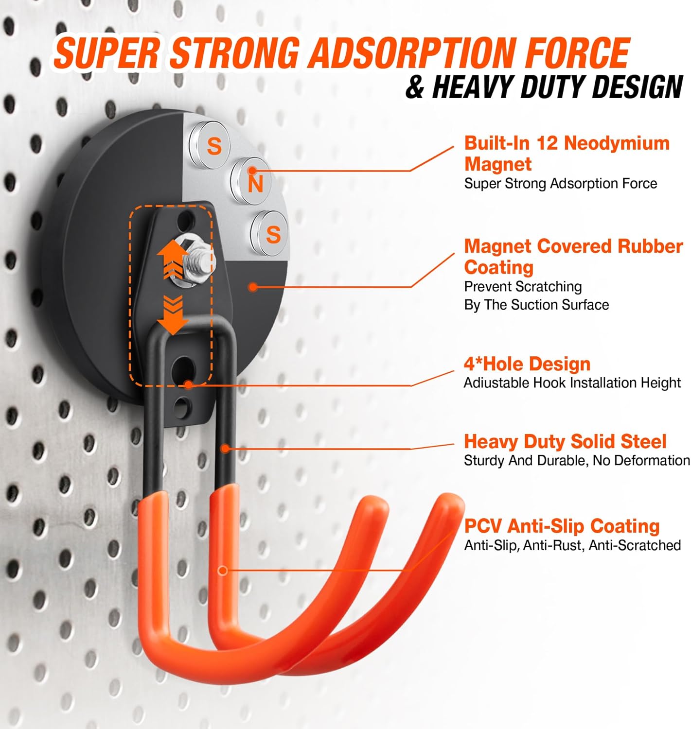 4Pcs Large Strong Magnetic Hooks for Hanging Heavy Duty, 3.5in Neodymium Magnet Storage Utility Hooks, Steel Long Magnetic Holder/Hanger Hook Organizer for Hanging Garage/Garden/Power Tools