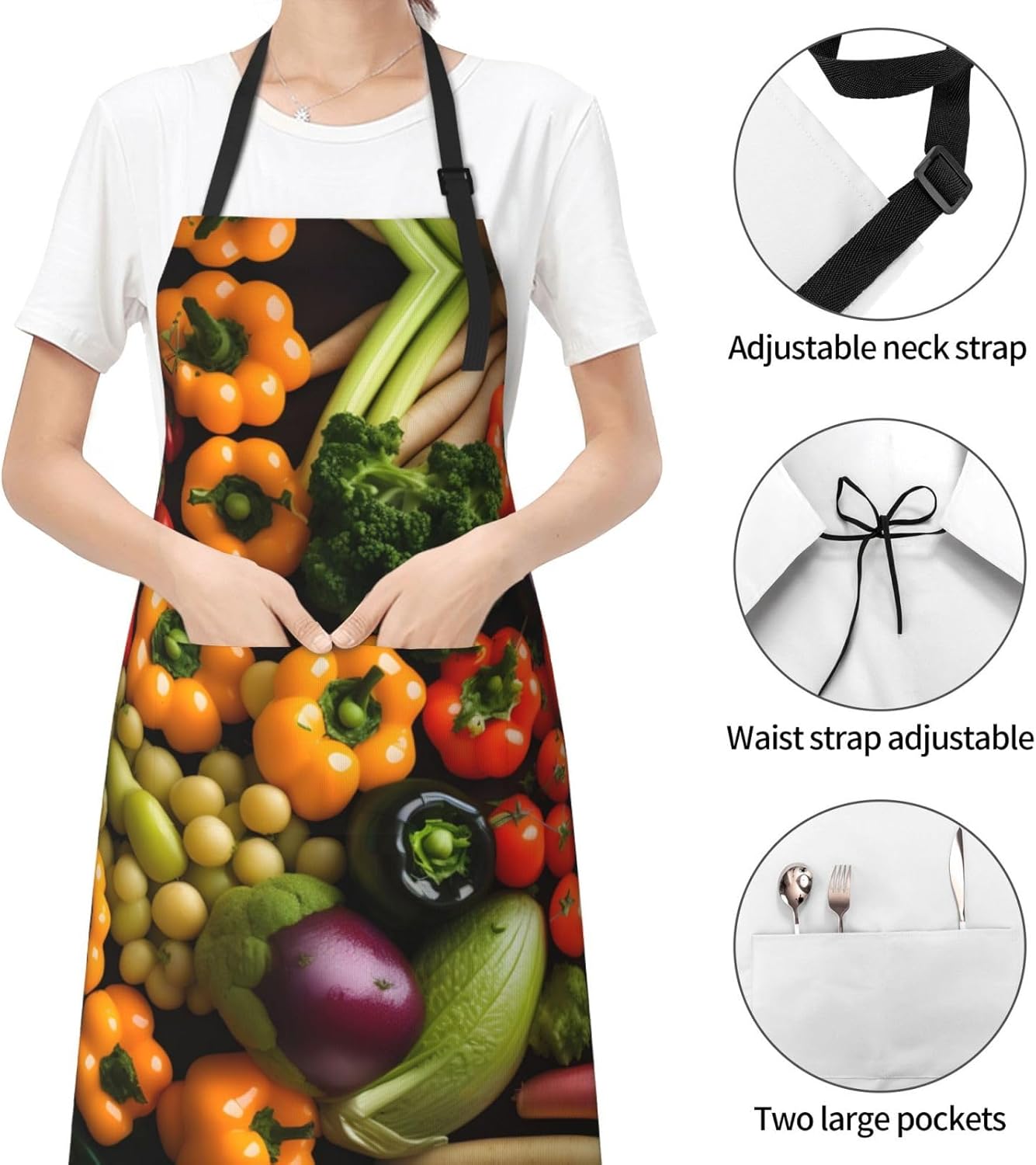 variety fresh vegetables fruits print Waterproof apron with pocket adjustable cooking apron for adult kitchen bibs to bake