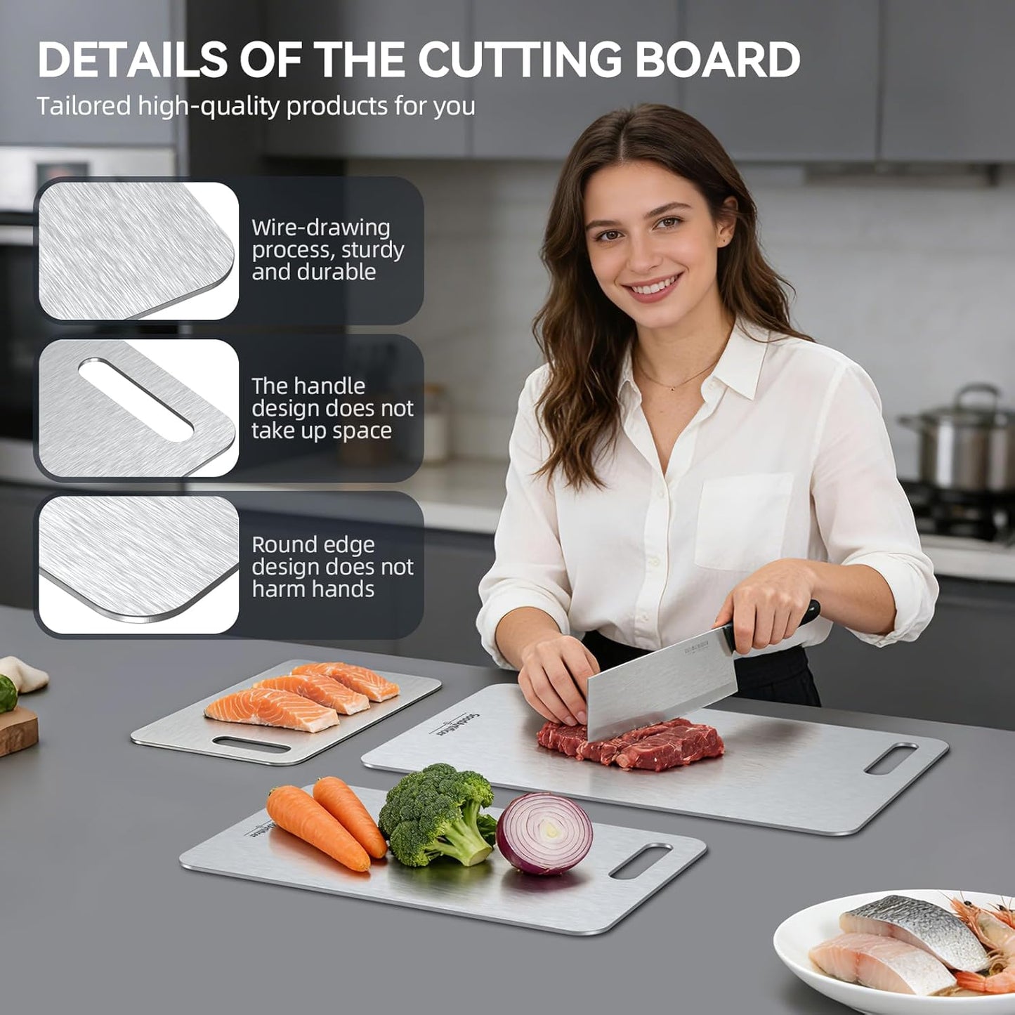 Titanium Cutting Boards Set of 3, 100% Pure Titanium Kitchen Cutting B