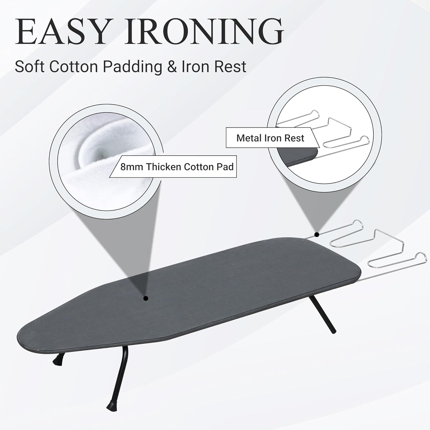 Metal Mesh Panel Tabletop Ironing Board | Foldable Iron Board | Heavy Duty Small Iron Board with Heat Resistant Cover and 100% Cotton 8mm Thicken Pad | 31.5"x11.8"x6.2"