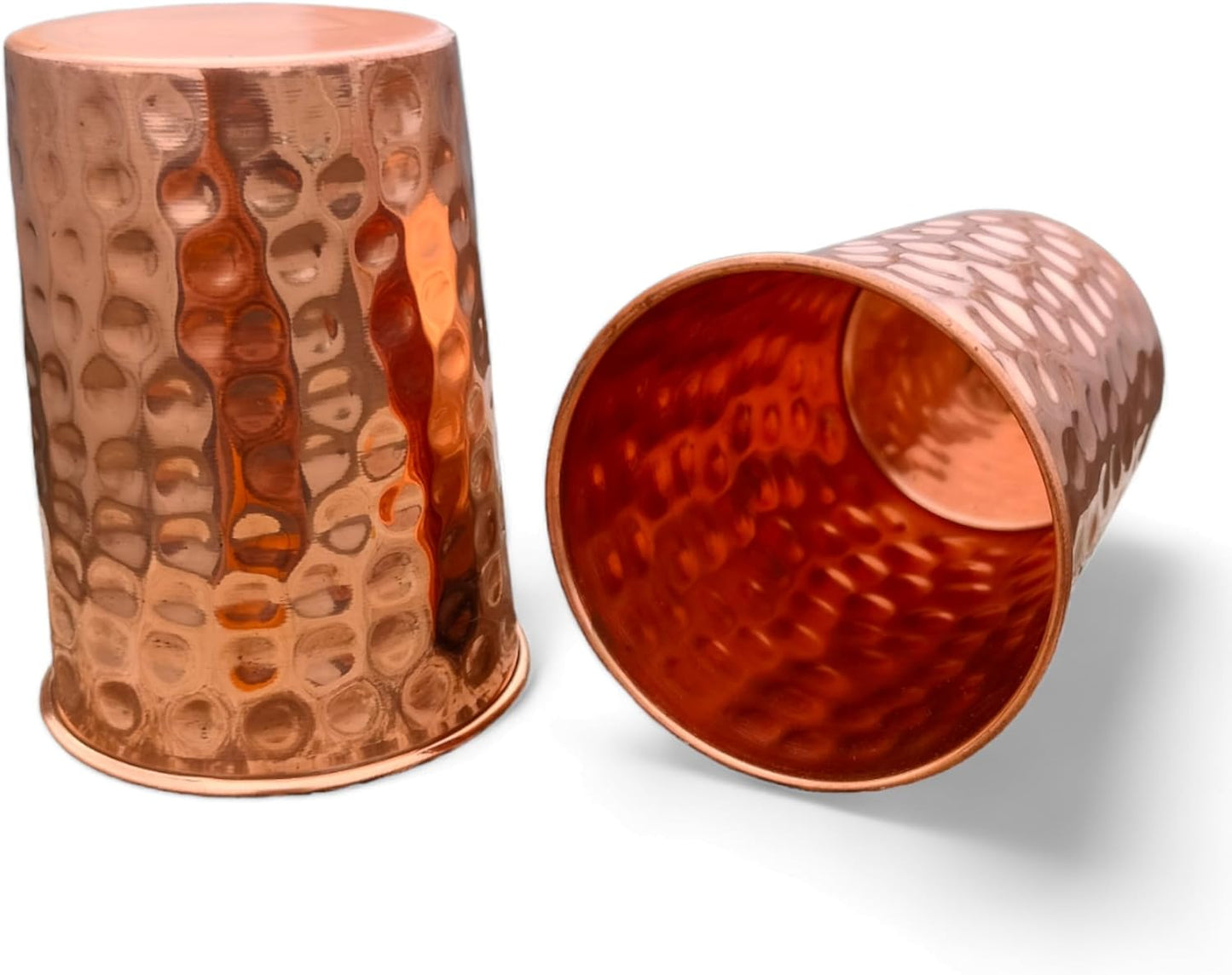 Set of 2 Hammmered Pure Copper Cups For Drinking Water Glasses Tumbler