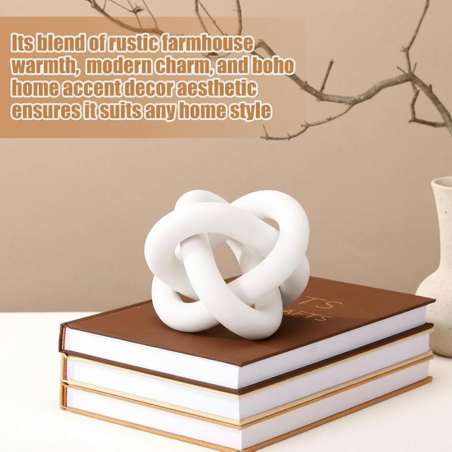3 Link Wood Knot Decor Rustic Home Décor Accents Hand Carved Coffee Table Decoration, Boho Chain Link Decoration, Modern Shelf, Rustic Objects for Home Living Room Bedroom(White)
