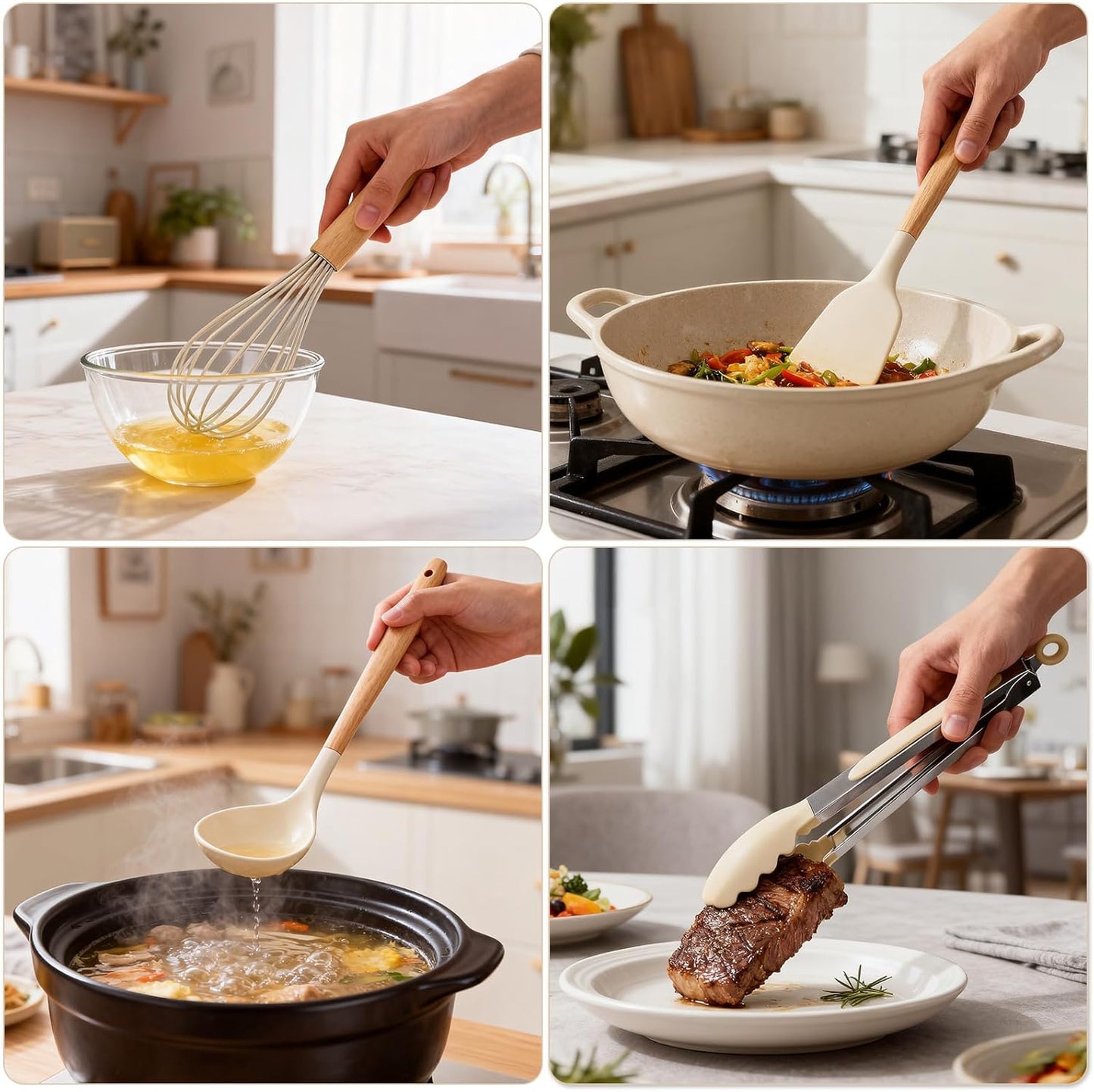 Silicone Cooking Utensil Set,12 PCS Cooking Cookware Kitchen Utensils 