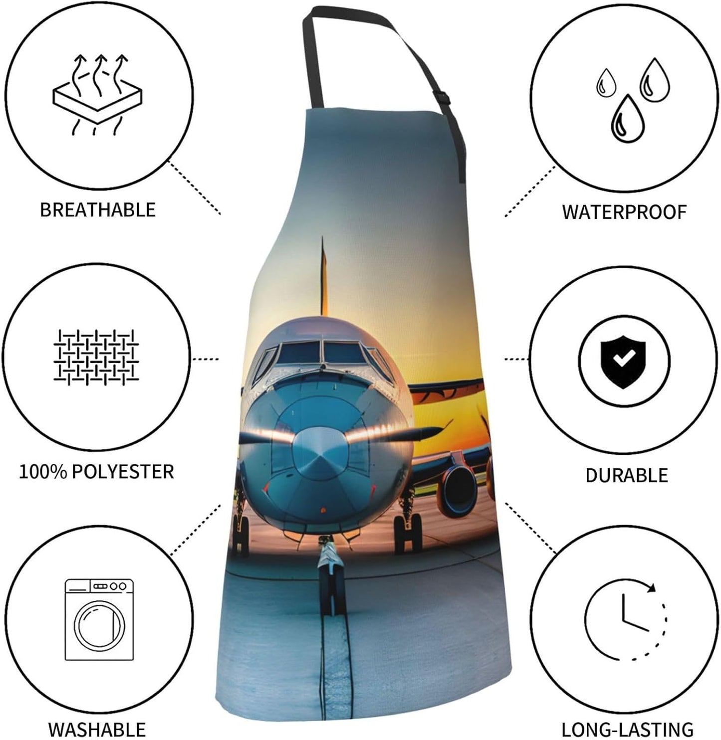 Aircraft Plane at Sunsets Print Laundry apron 28x33 In Waterproof Kitchen Apron with Pockets for Cooking Baking