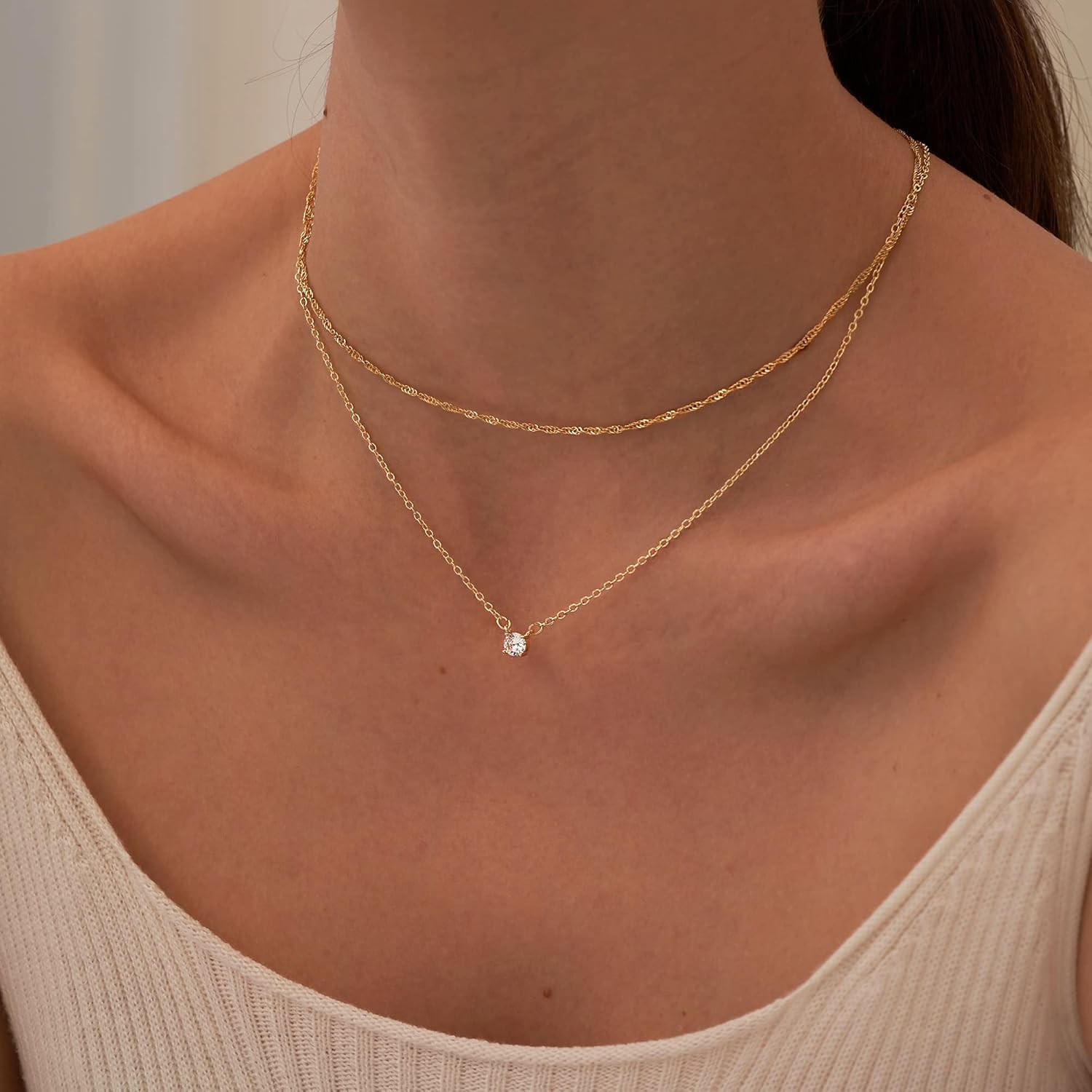 Tewiky Dainty 14k Gold Plated/Silver Cubic Zirconia Necklaces for Wome