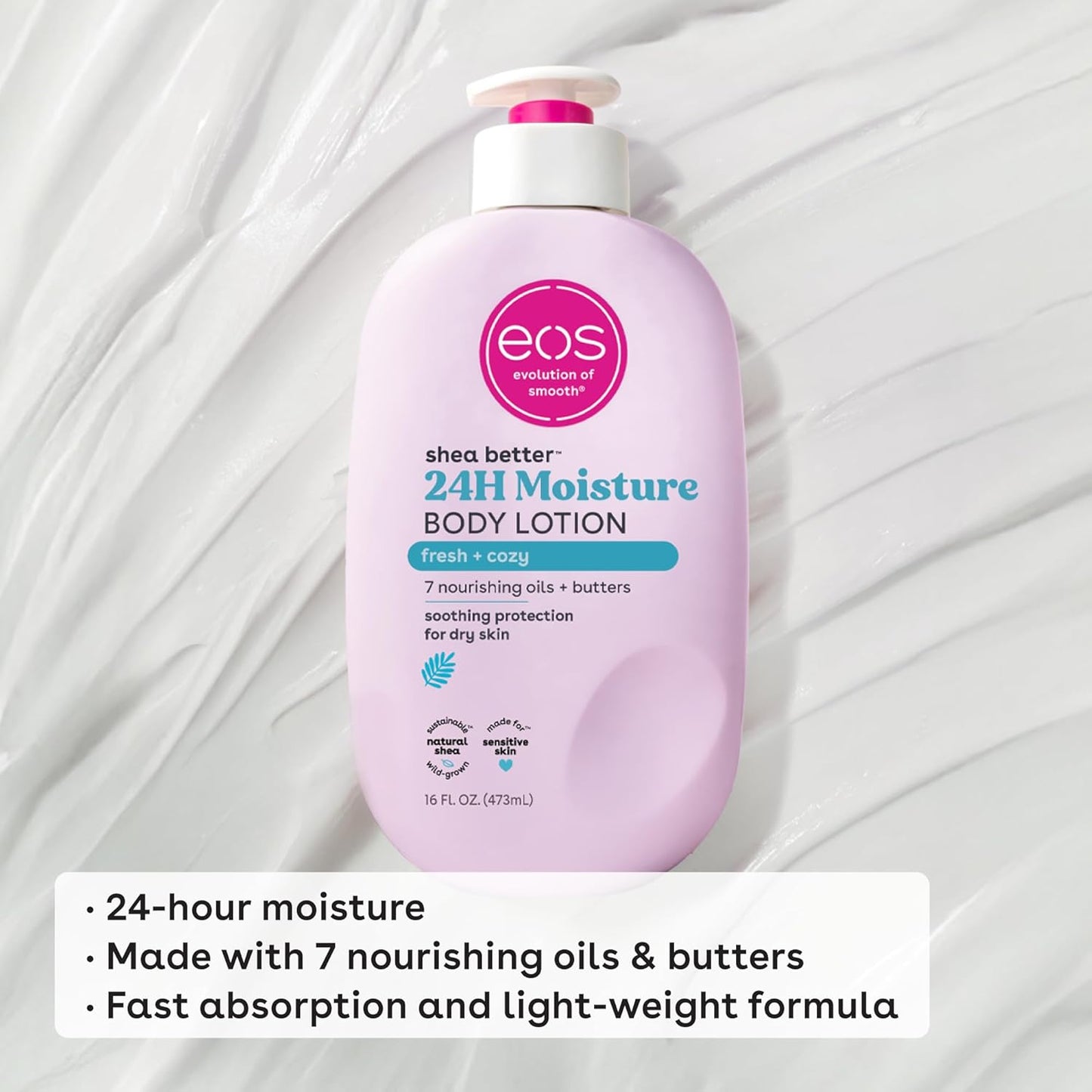 eos Shea Better Body Lotion, Fresh & Cozy, 24-Hour Moisture Skin Care,