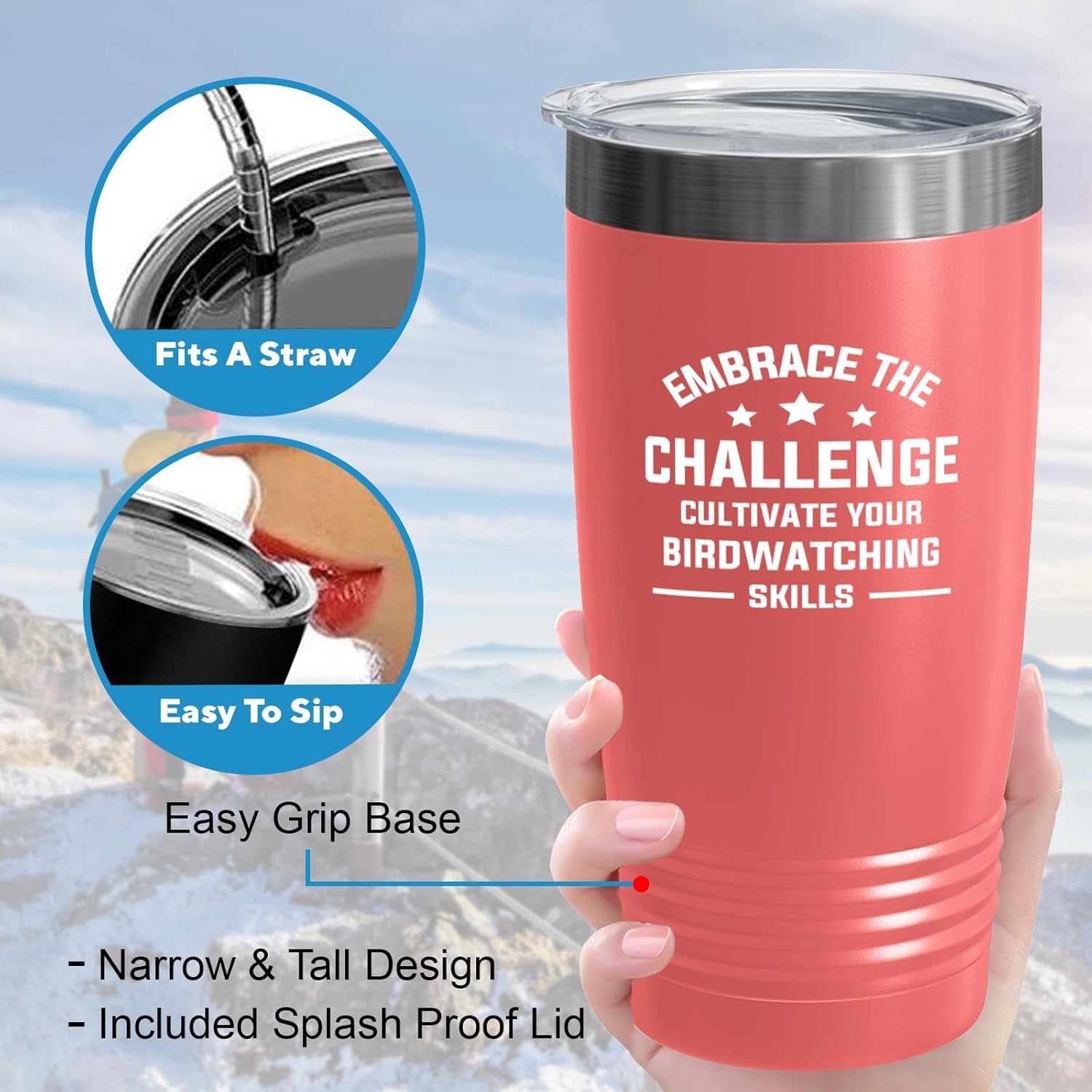 Hobby Tumbler 20oz Coral -Birdwatching Skills - Bird Feeder Backyard B