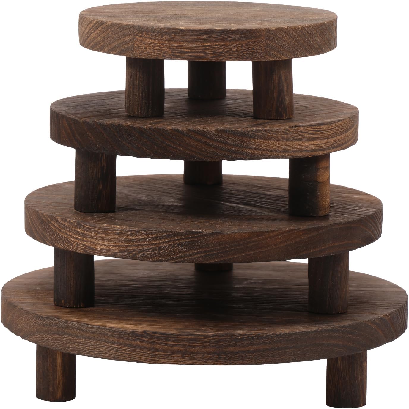4 Pcs Wooden Risers for Decor, Mini Pedestal Plants Stool Display Stand, Tiered Tray Round Risers Decor, Flower Pot Pedestal Holder for Home Kitchen Cake Dessert Display