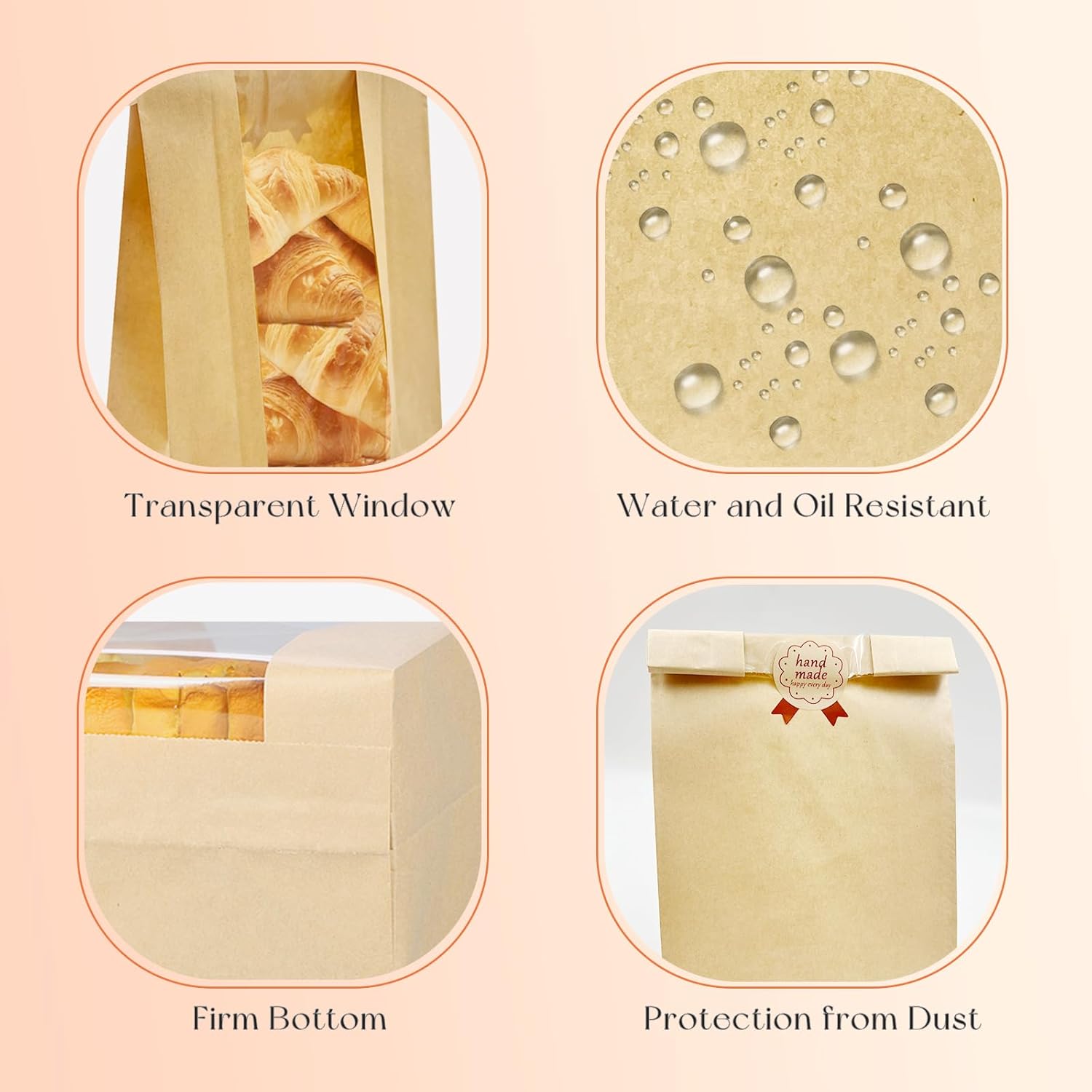 SNAIL GARDEN Sourdough Bread Bags - 100pcs with Four Sizes, Windowed, 