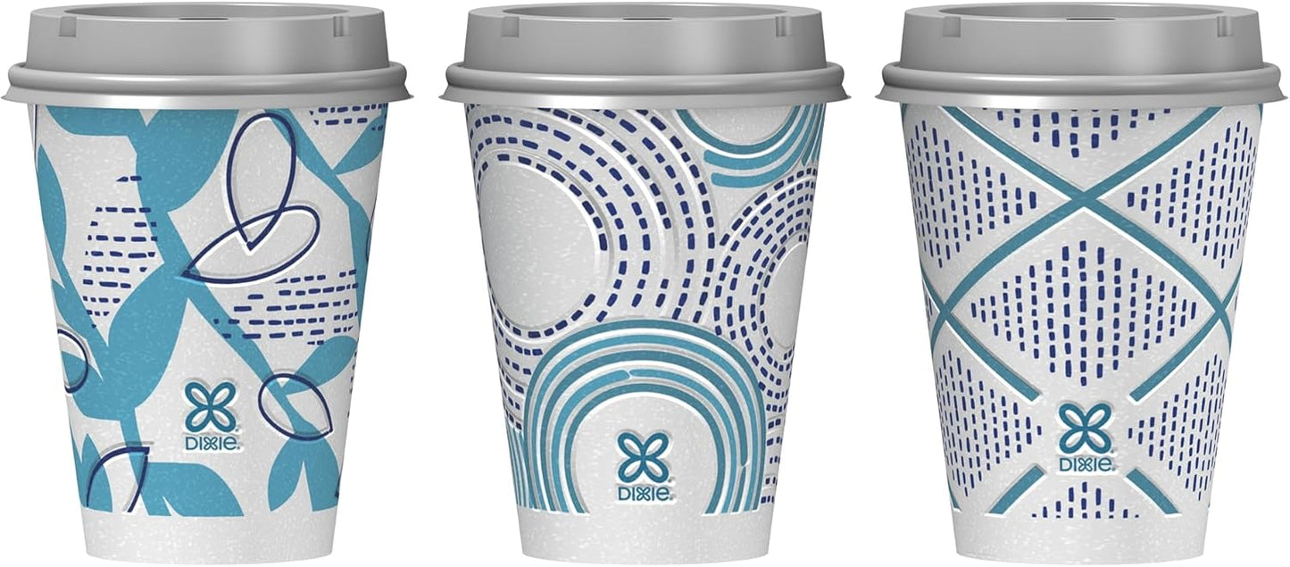 Dixie To Go Paper Coffee Cups With Lids, 12 oz, 14 ct, Disposable Insulated Paper Cups for On-The-Go Hot or Cold Beverages | Medium, With Lids, Disposable Cups, For On-The-Go, Hot Beverages