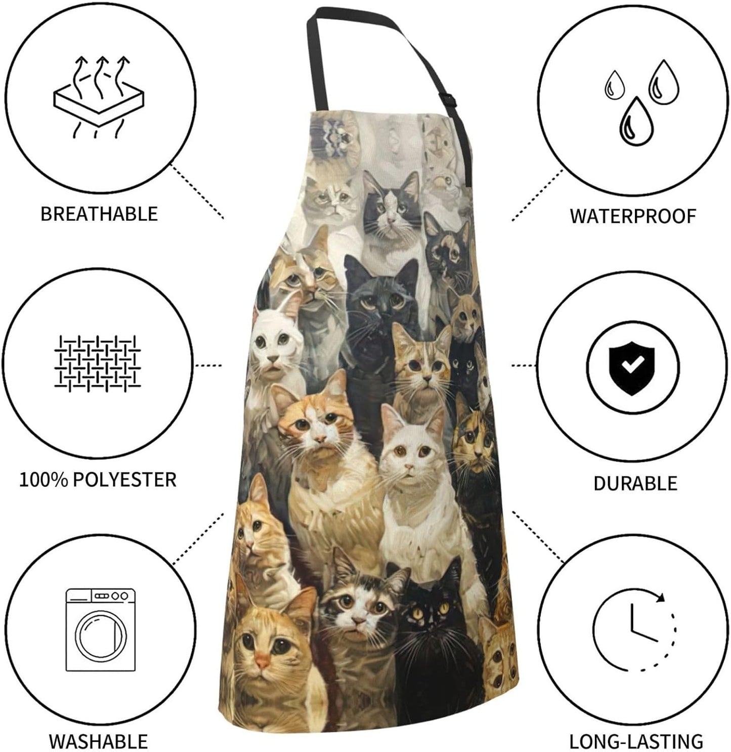 Cat print Waterproof chef's apron with pocket apron for kitchen cooking baking barbecue and gardening