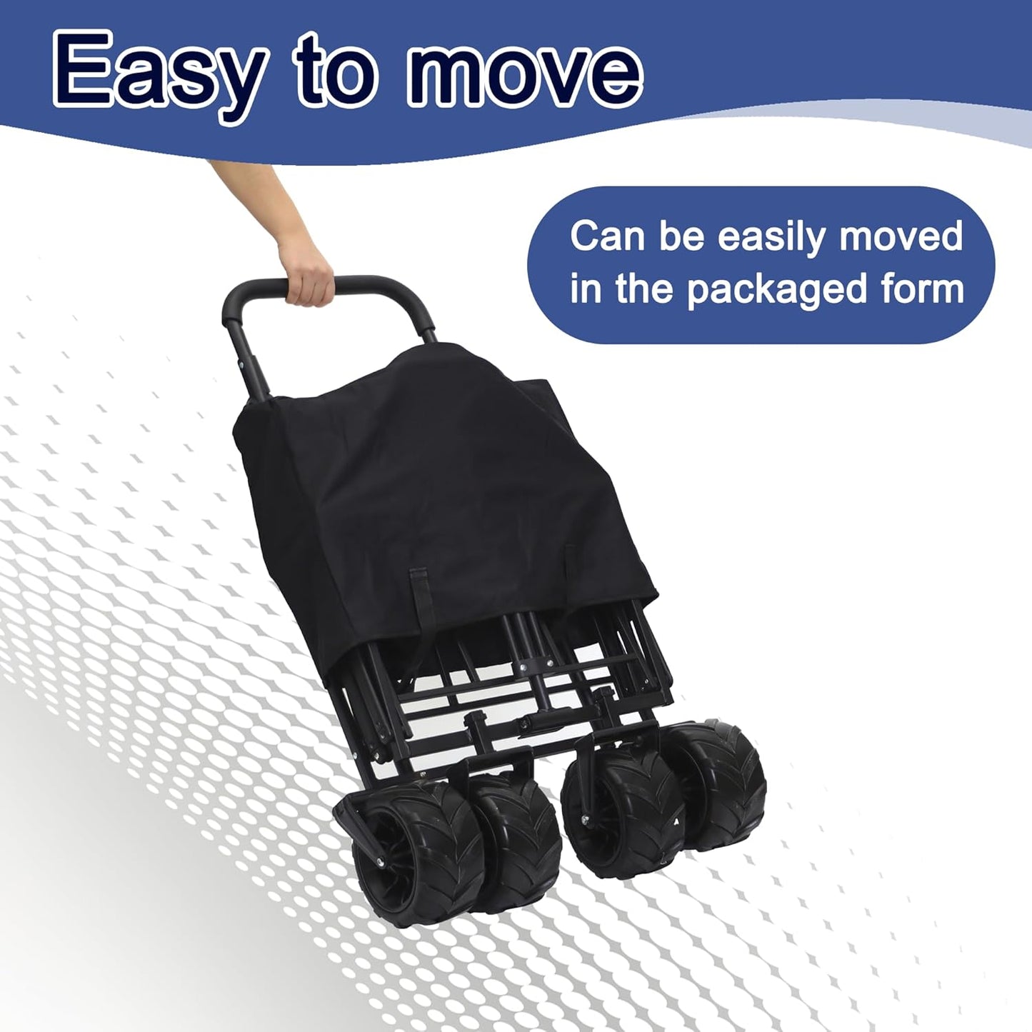 Collapsible Wagon Cart with Canopy, Heavy Duty Folding Tools Utility Cart with Wheels for Outdoor Camping, Black