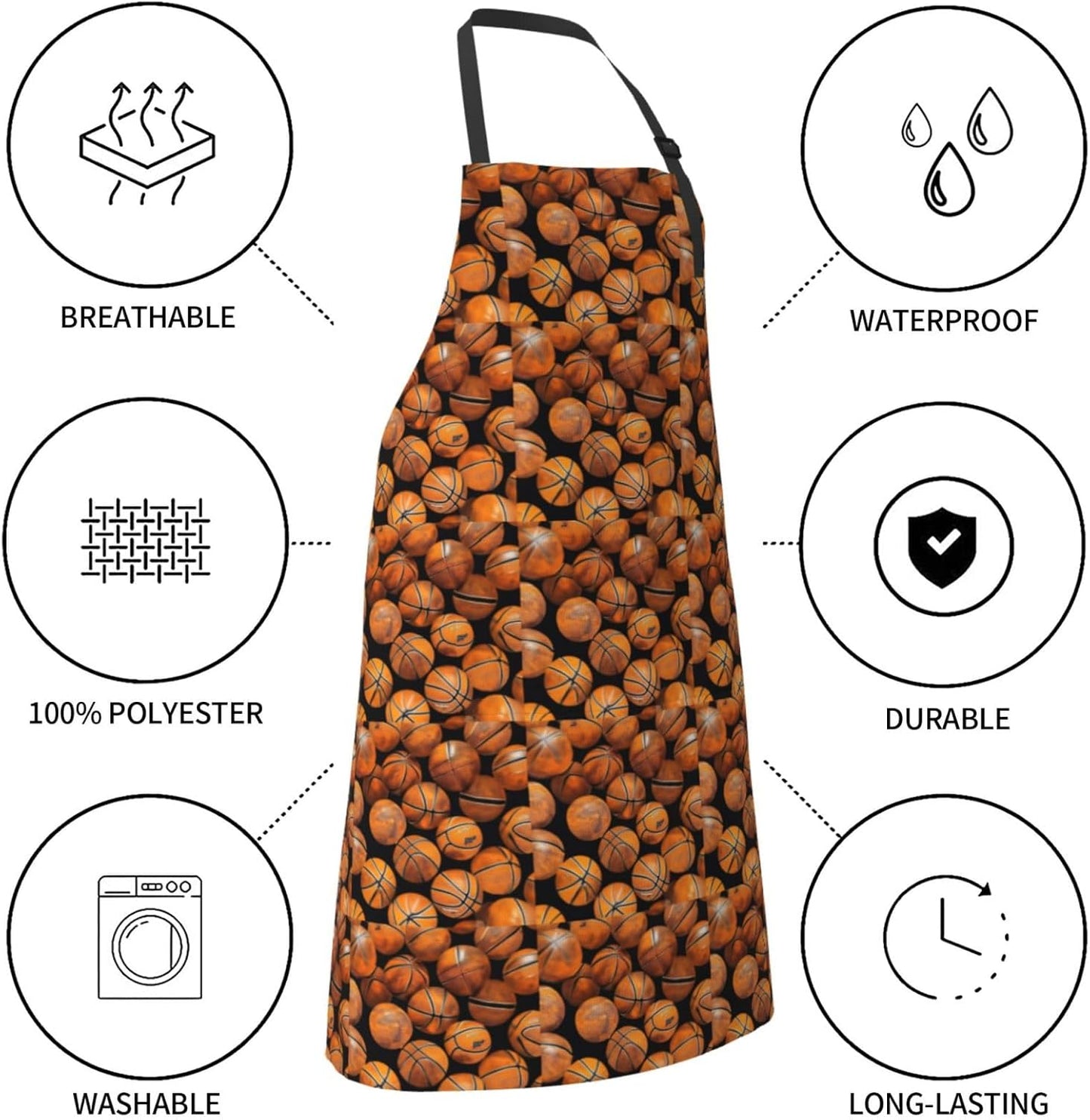 YANYU Basketball Orange Print 28x33 In Kitchen Apron Stylish Chef Apro