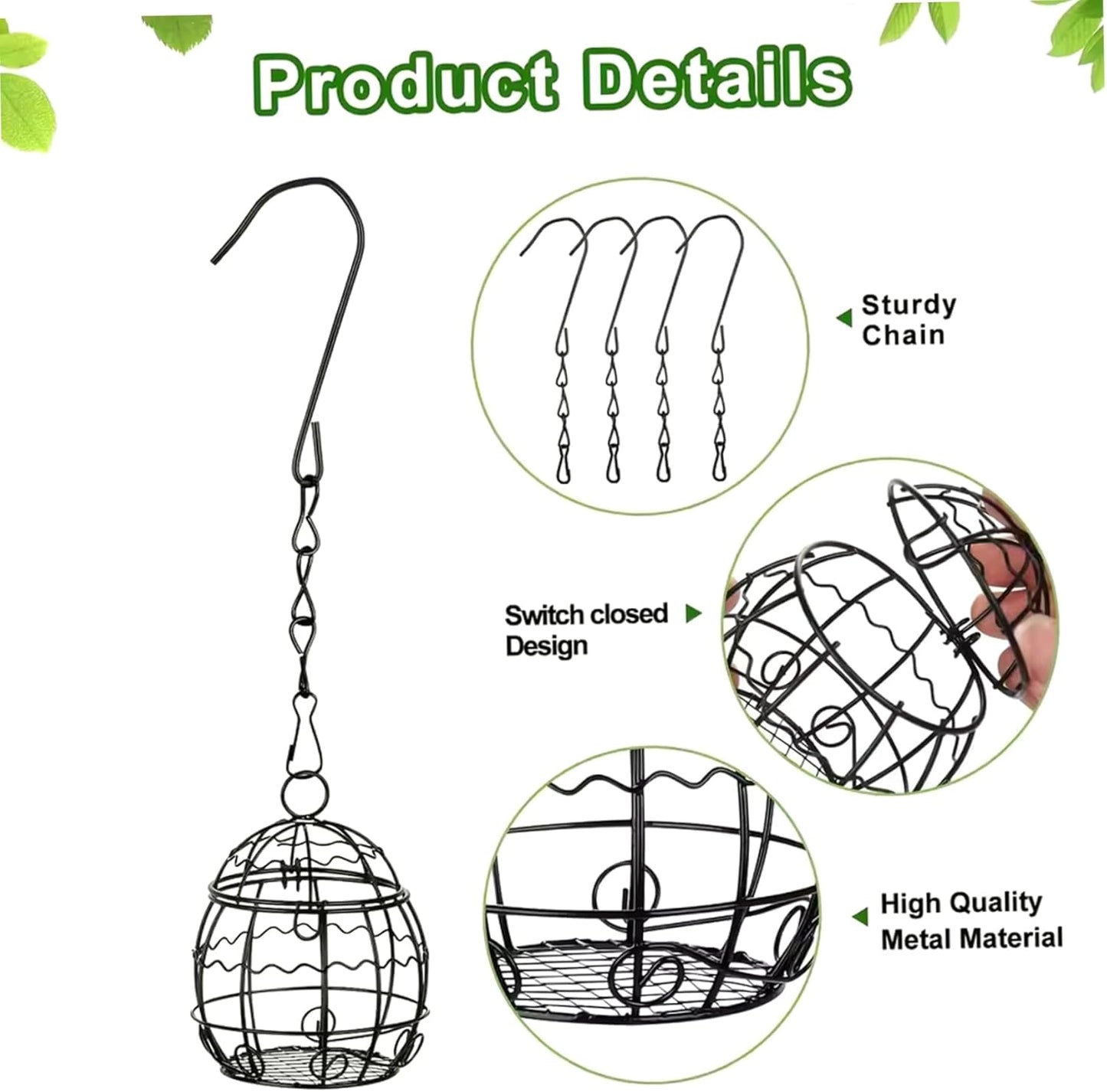 4Pcs Fat Ball Feeder, Metal Bird Feeders Hanging with S-Shaped Hooks f