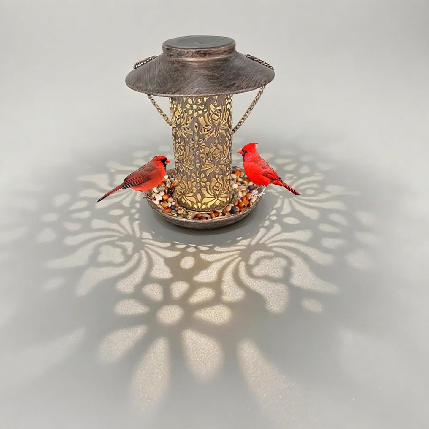 Solar Bird Feeder for Outdoors Hanging,Waterproof Metal Wild Bird Feeder for Finch,Cardinal,Blue Jay Solar Garden Lanterns with S Hook as Gift for Women Mom,Bird Lovers (Large Feeders)