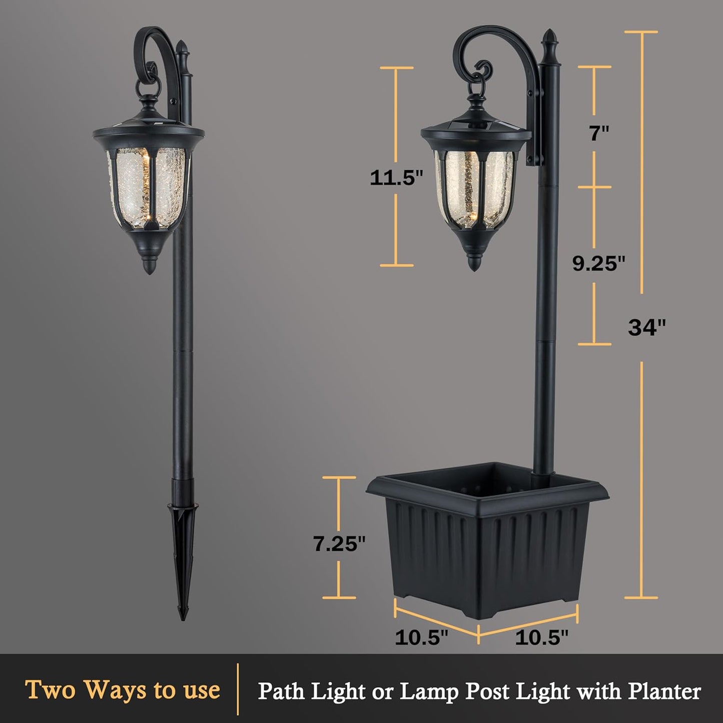 Solar Lamp Post Light with Planter, Outdoor Solar Lights with Crackle 
