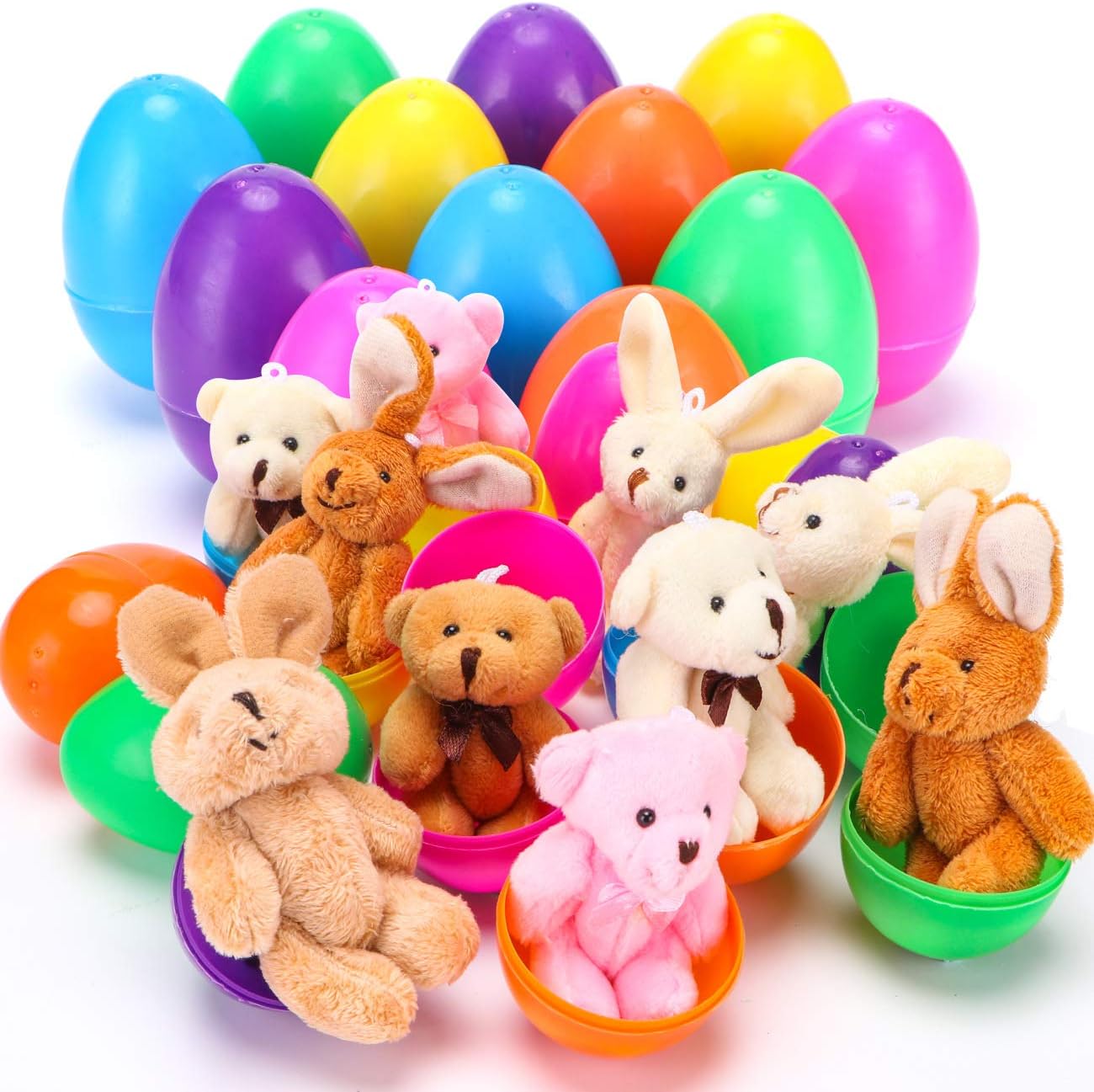 NEWBEA 12 Pack Prefilled Easter Eggs with Stuffed Animals,3.15" Plasti