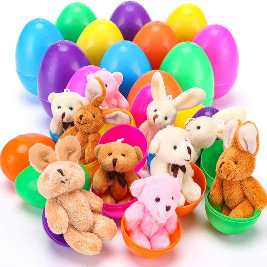 NEWBEA 12 Pack Prefilled Easter Eggs with Stuffed Animals,3.15" Plasti