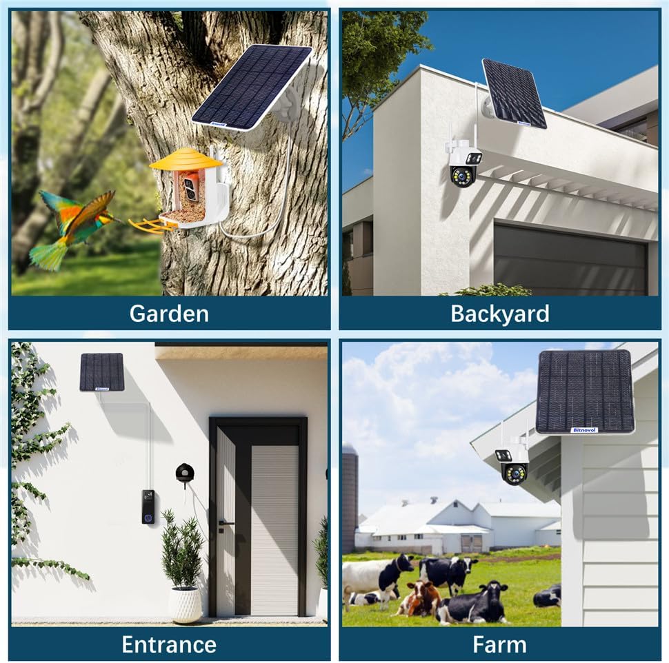 8W Solar Panel for Bird Feeder Camera - USB C Solar Panels Charger Com