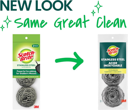 Scotch-Brite Stainless Steel Scrubbers, Scouring Pads for Cleaning Tough Baked-On Messes, Metal Scrubbers for Cleaning Dishes, 3 Scrub Pads