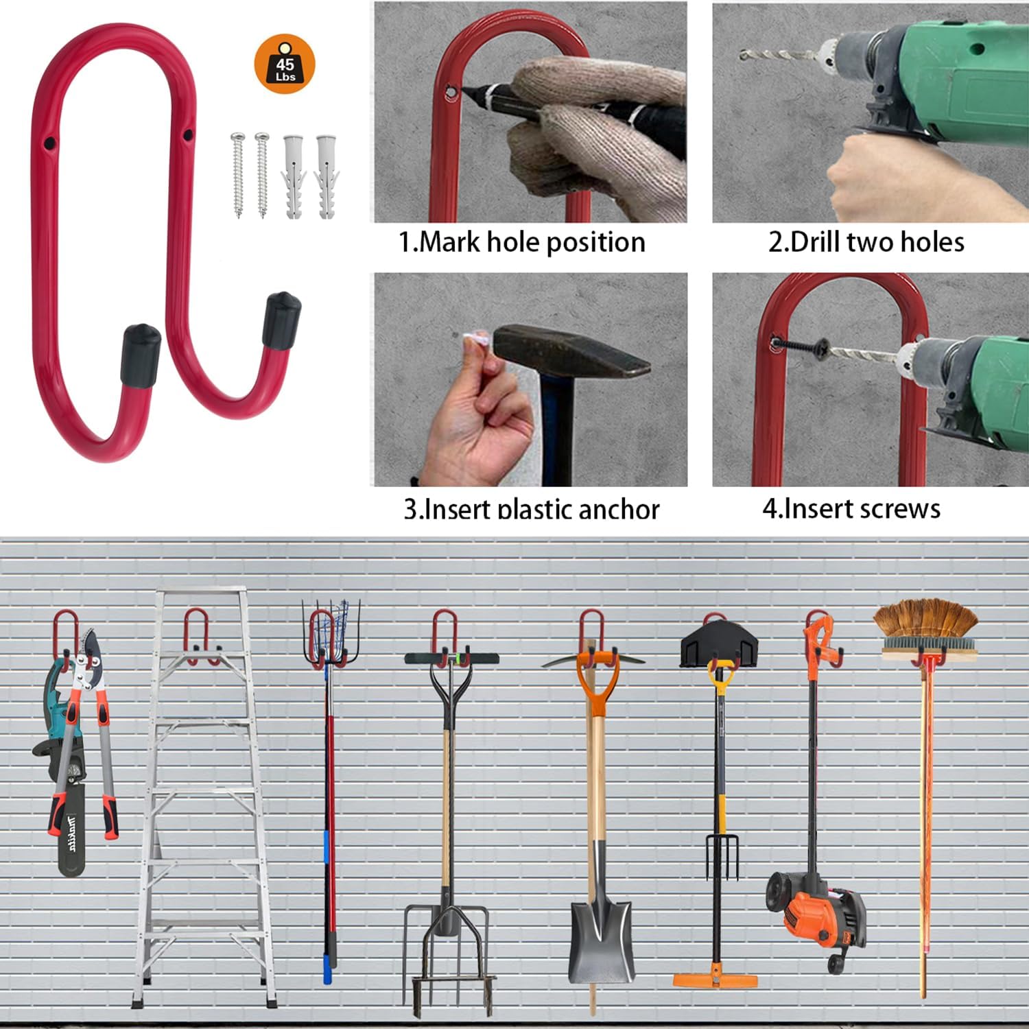 Heavy Duty Storage Double Hooks 2 Screws Expansion Tubes Garage Heavy 