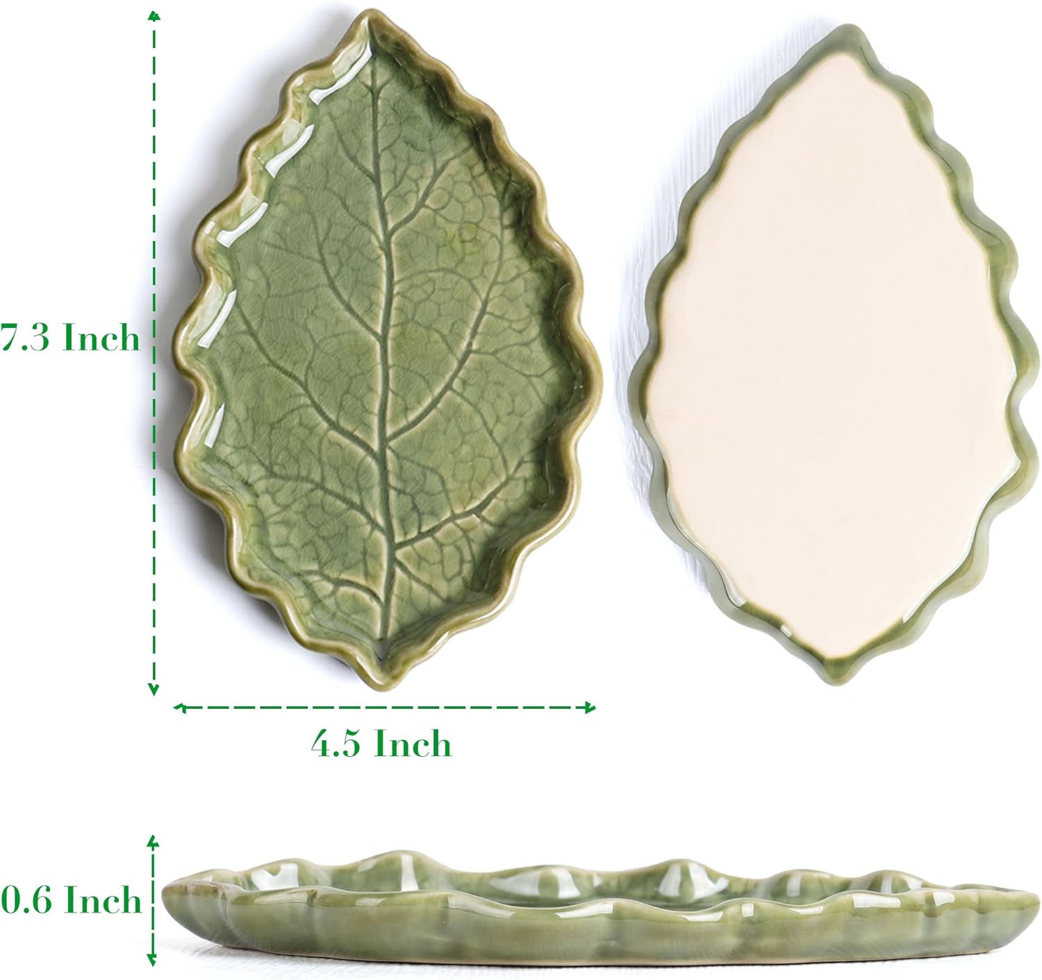 Ceramic Spoon Rest for Stove Top - Cute Green Leaf Shaped Spoon Rest/S