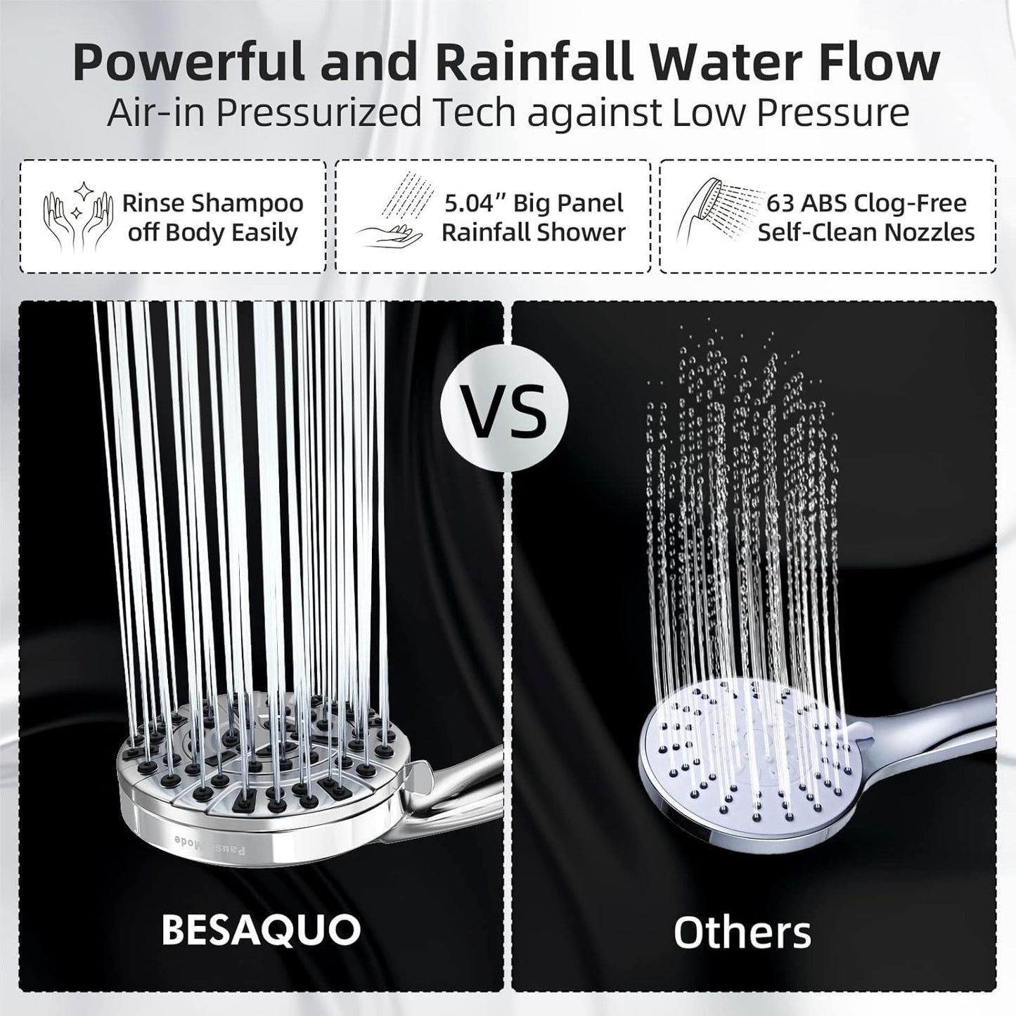 Shower Head,10 Functions High Pressure shower head with handheld, Built-in Pause Mode & Power Wash, Non-Clogging Nozzles High Flow Hand Held Shower Head, Leakproof 6ft Hose&Adjustable Bracket