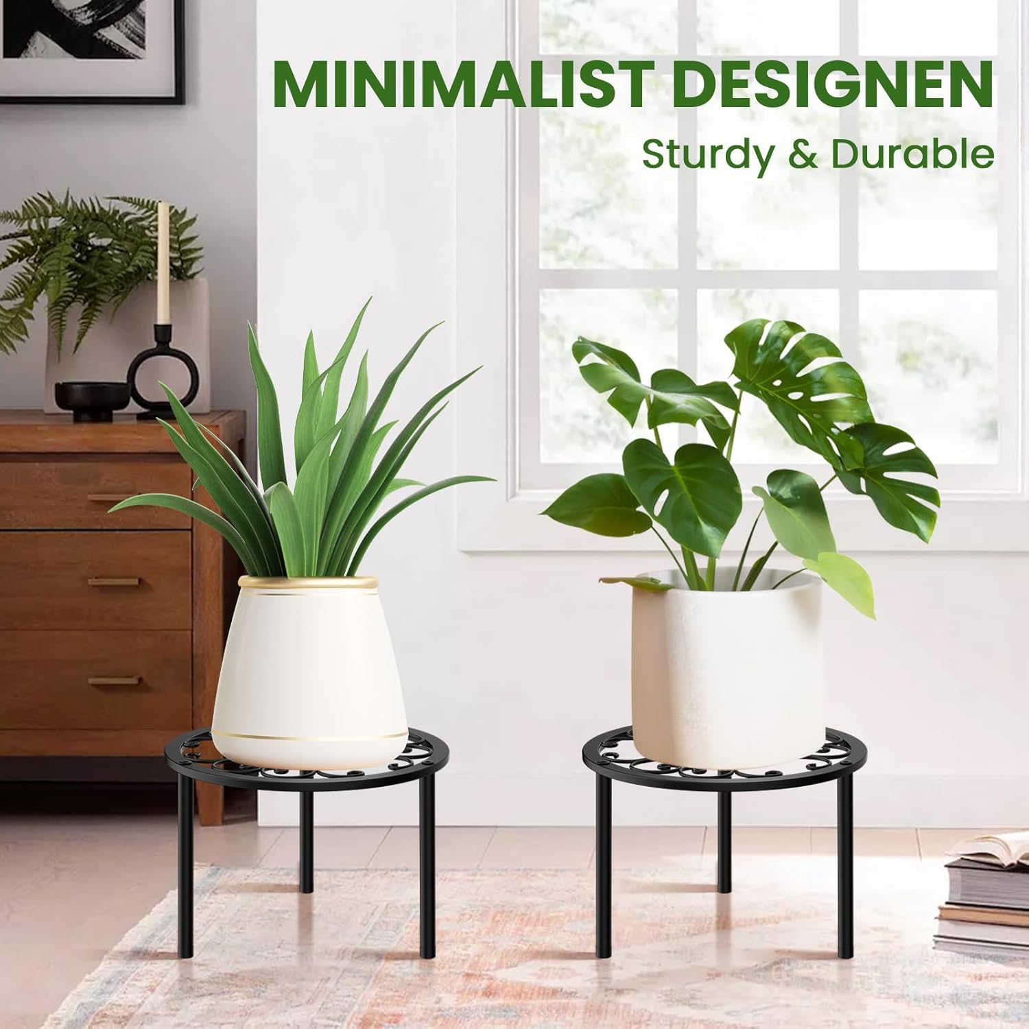 TOSKING 2-Pack Heavy Duty Metal Plant Stands - 10-inch Decorative Roun