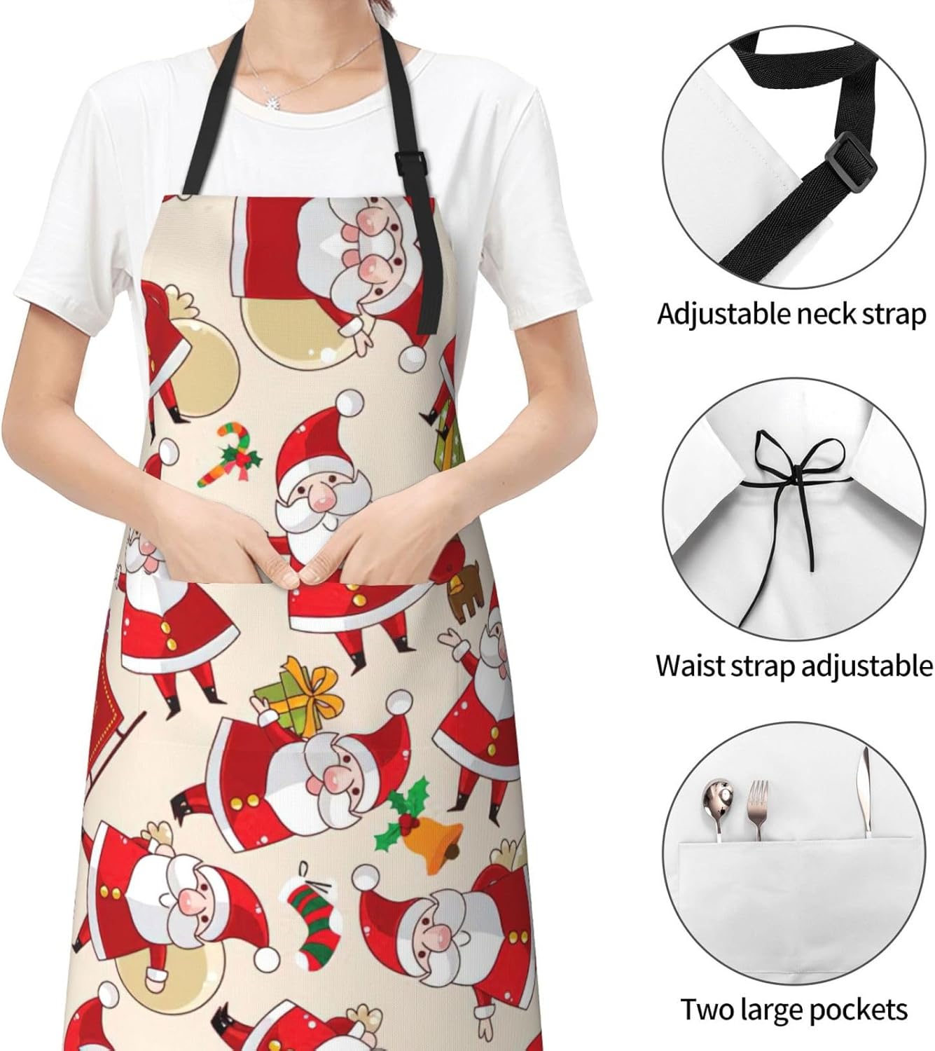 Christmas Cartoon Santa Claus print Waterproof apron with pocket adjustable cooking apron for adult kitchen bibs to bake