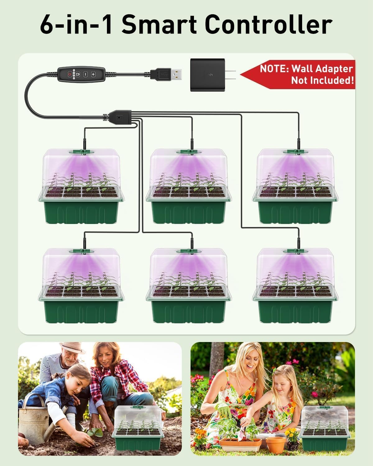 Pawfly 6 Pack Seed Starter Kit, 72 Cells, Seed Starter Trays with Adju