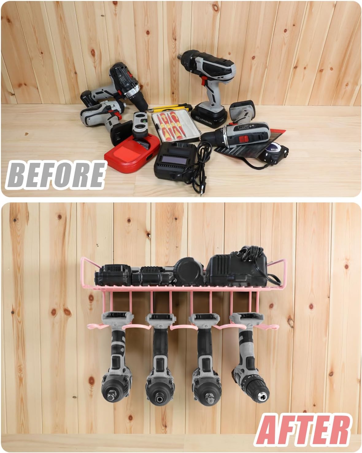 Pink Power Tool Organizer - Wall Mount Style for Power Tool Drill Stor