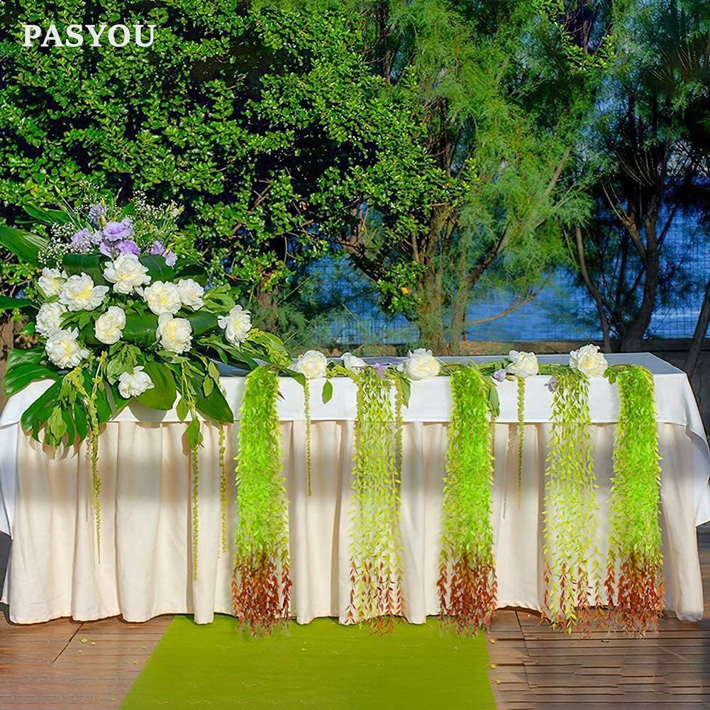 PASYOU Artificial Hanging Vines, Fake Simulation Greenery Weeping Willow Plants Green Leaves Vine for Wedding Paryt Indoor Outdoor Home Garden Balcony Patio Planter DIY Ivy Decoration - Red 10 Pack