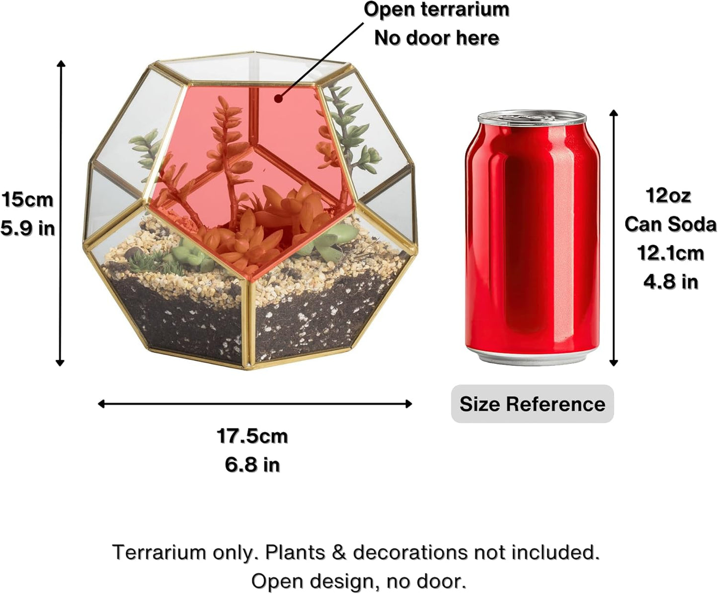 NCYP No Door Glass Terrarium for Small Cactus, Succulents - Gold Geometric Planter Pot, Home Office Tabletop Miniature Garden Decor, 6.89 x 6.89 x 5.9 Inches, Handmade (No Plants)