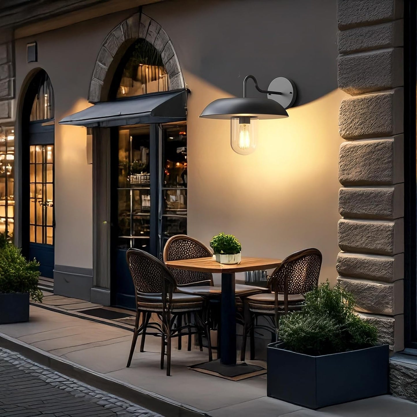 Exterior Wall Sconce, Solar Gooseneck Outdoor Lamp with Industrial Waterproof Lantern Design, Black Metal Mounted Lighting Fixture for Porch Patio Garage Garden Entryway Gate Cottage