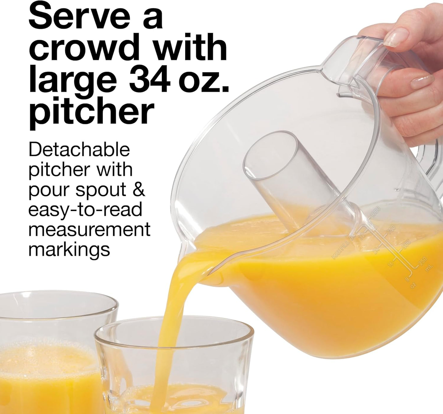 Proctor Silex Electric Citrus Juicer Machine, Large 34 oz. Pitcher, Pressure Activated, 2 Reamers for Big and Small Fruit, Pulp Control, for Orange, Lemon, Grapefruit Juice, White & Green (66340)
