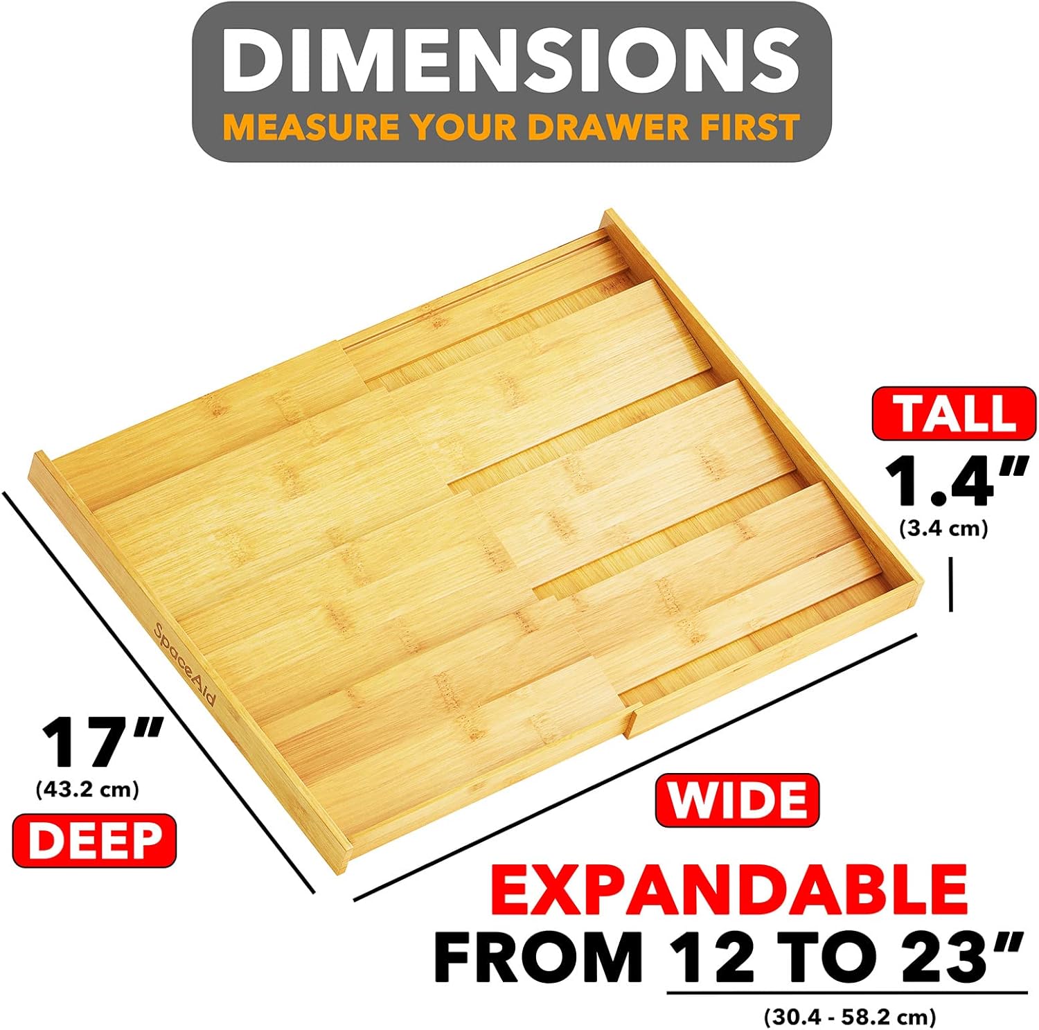SpaceAid Bamboo Spice Drawer Organizer, (Need 3" Deep Drawer) Expandab