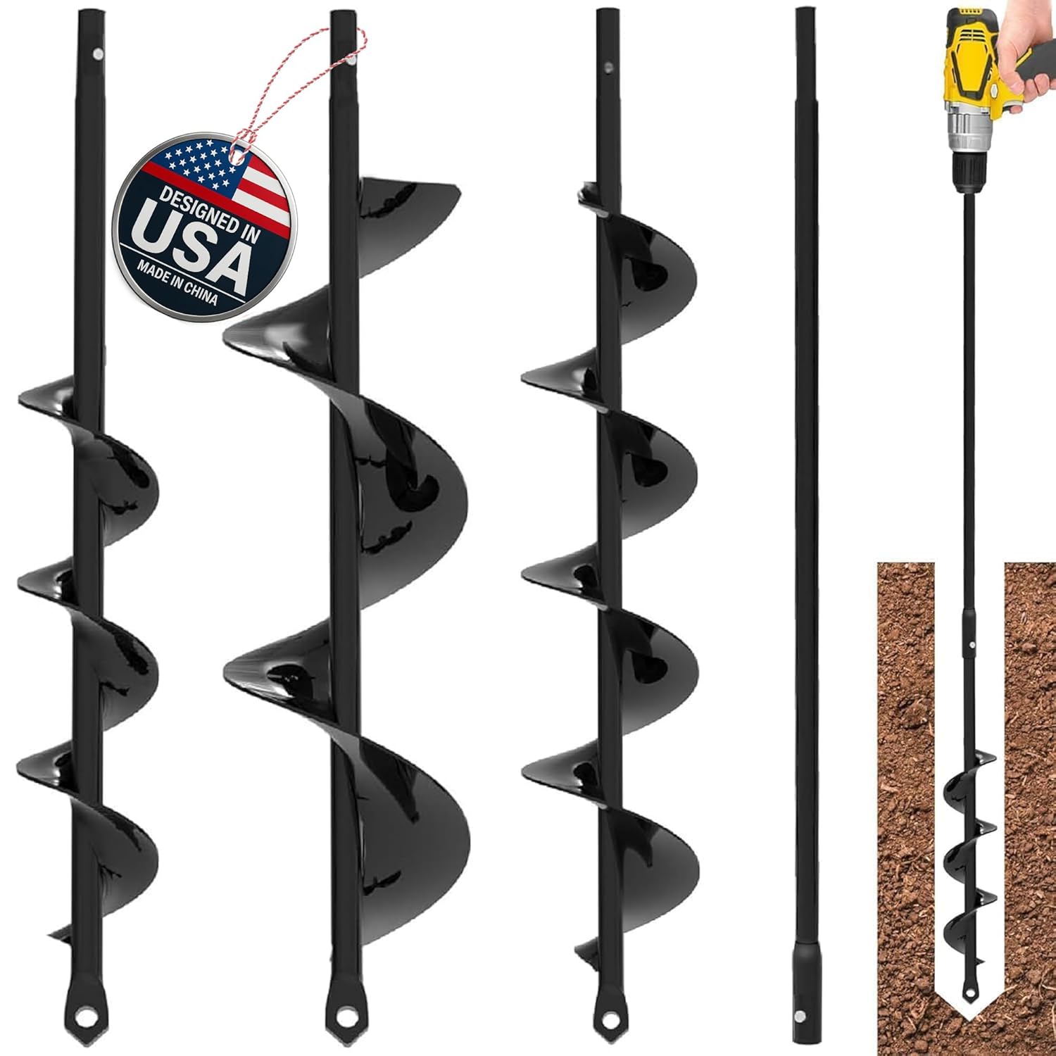 Auger Drill Bit for Planting 3 Pack with Extension - Spiral Hole Plant