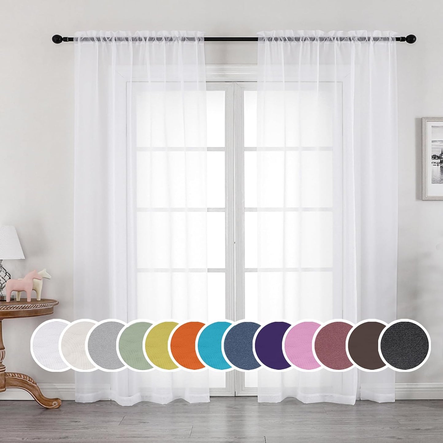 OWENIE Sheer Curtains 84 inches Long 2 Panels Set for Living Room/Bedr